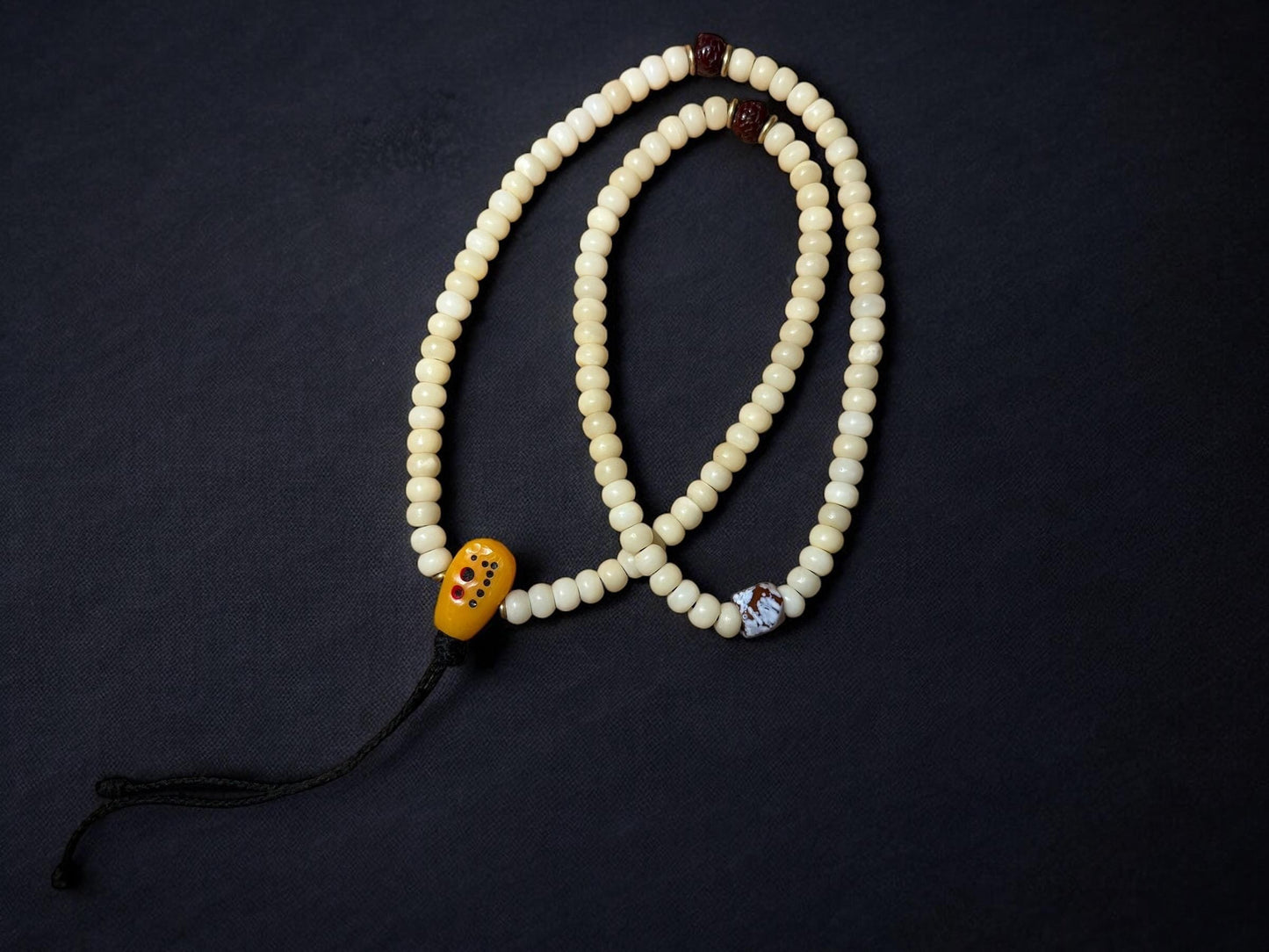 Yak Bone Mala: 108 Prayer Beads with Agate & Bodhi Accents