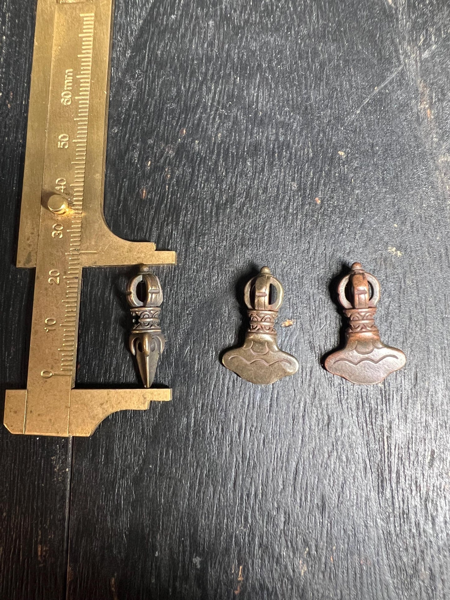 Vintage-Style Tibetan Brass/White Brass Ritual Pendant – Dorje & Kartika Vajra Tools – Amulet Spacer Beads