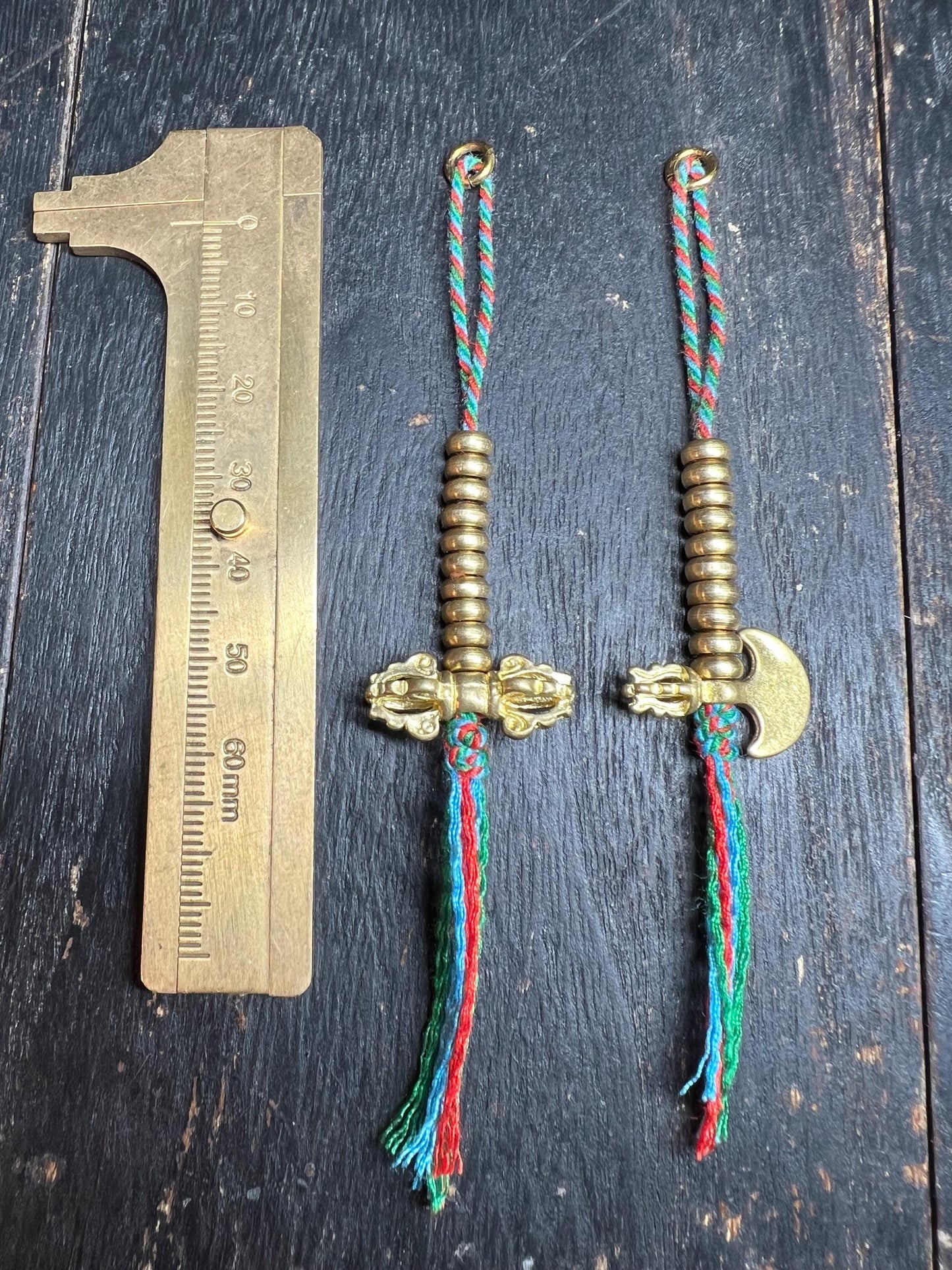Brass Tibetan Mala Counters: Dorje & Crescent Blade - Prayer Bead Accessory