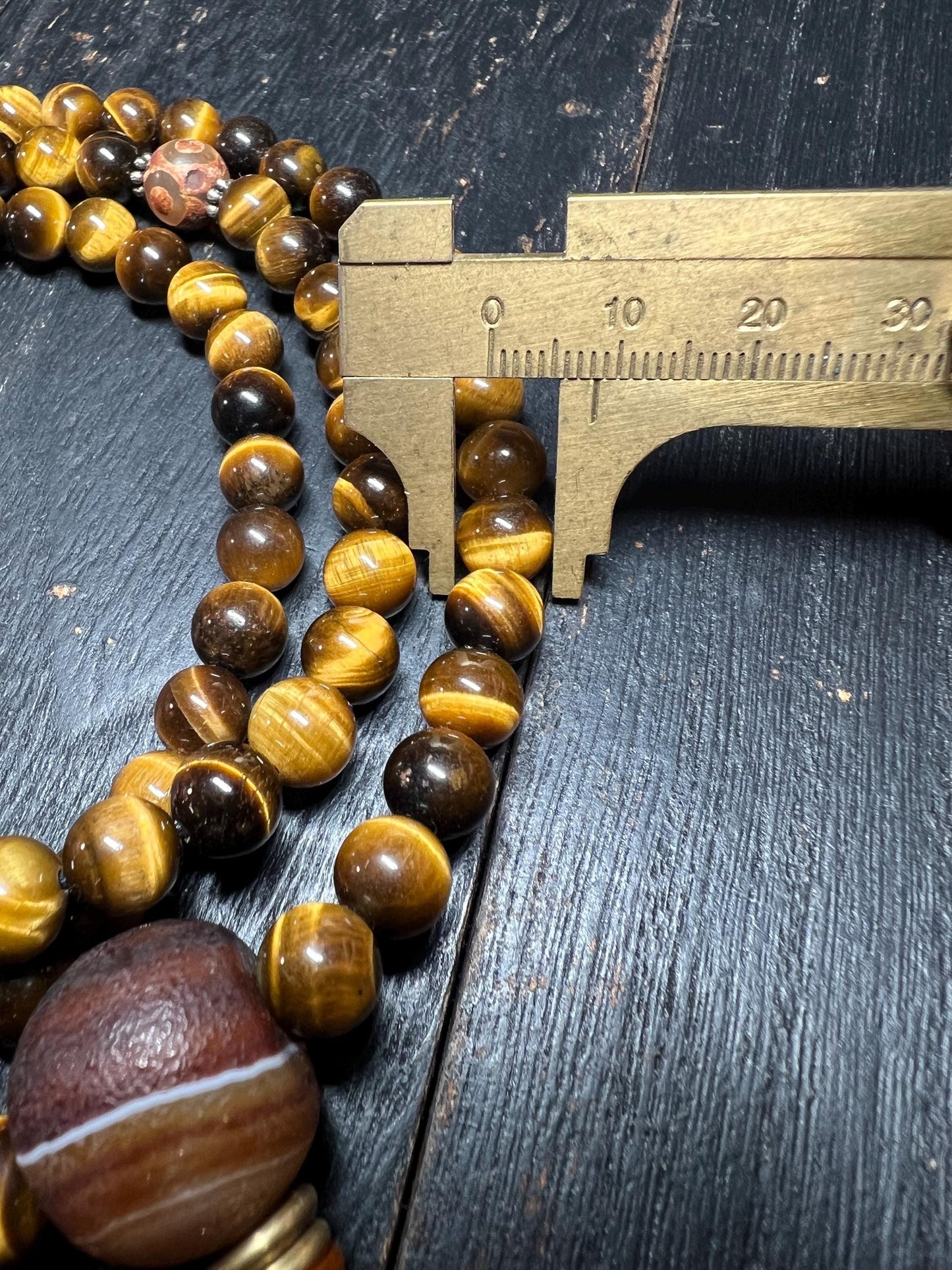 Tiger Eye Crystal Mala Necklace: Tibetan Dzi Agate Prayer Beads