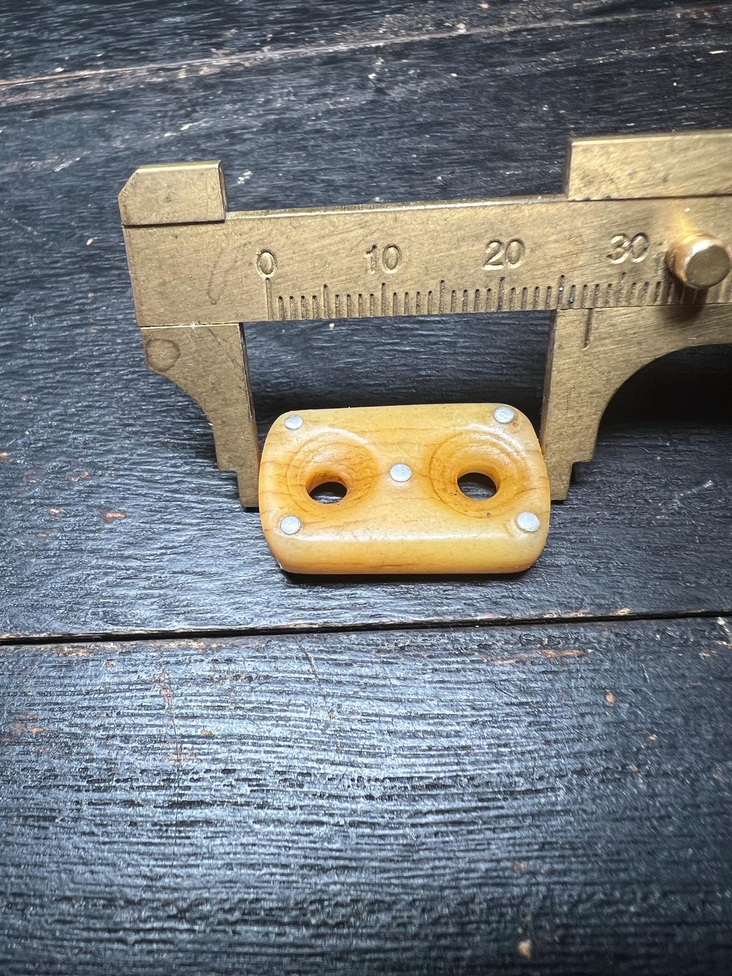 Hand-Carved Yak Bone Spacer Bead with Metal Inlay – Rectangular Double-Hole Connector for Mala or Jewelry Making