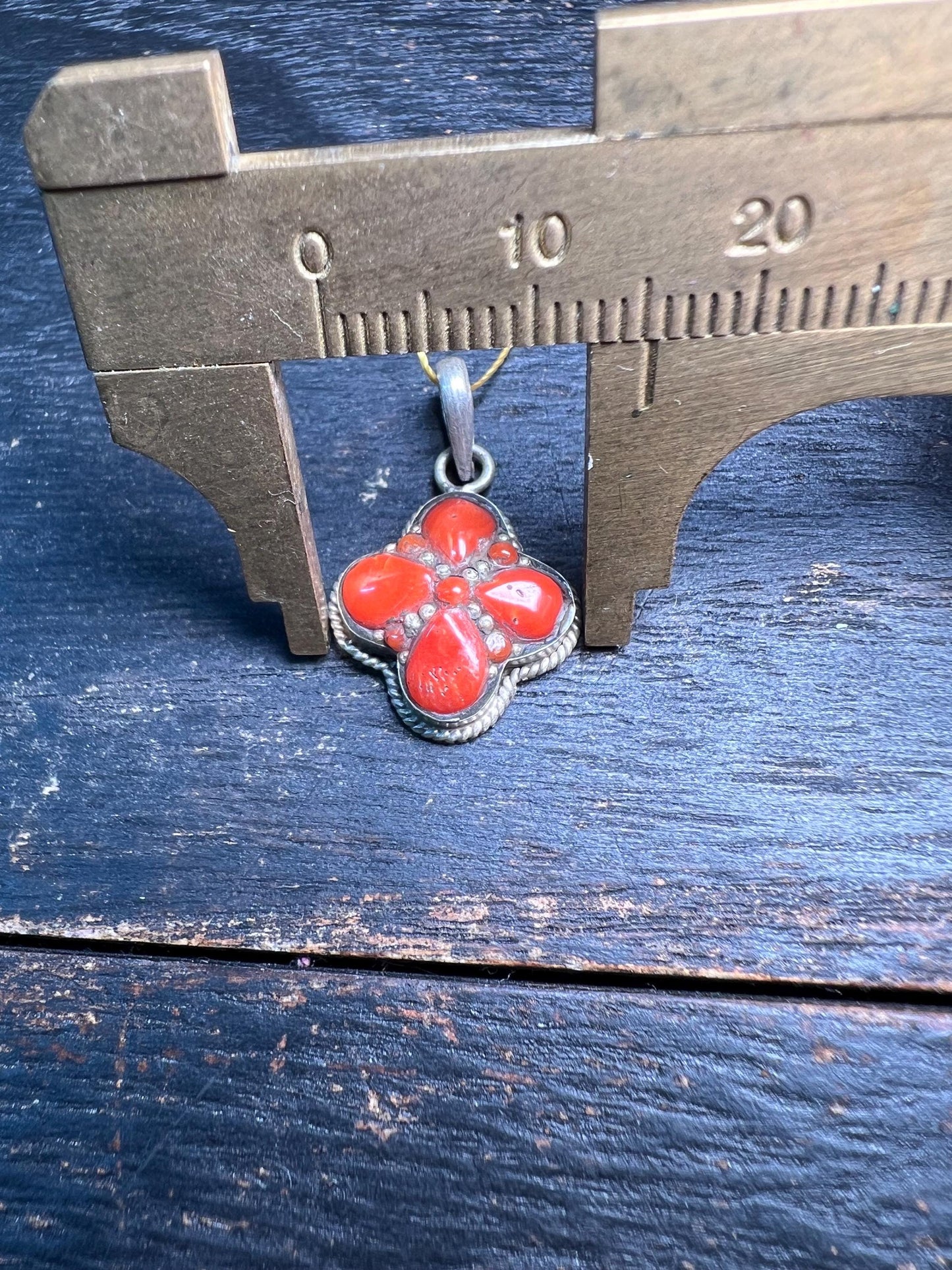 Tibetan Red Coral Pendant – 925 Sterling Silver, Handmade Himalayan Amulet