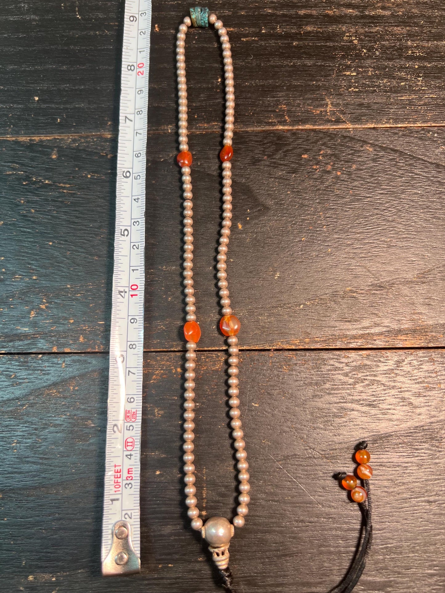 Antique Silver Mala from Nepal | 108 Prayer Beads with Turquoise & Carnelian | Tibetan Buddhist Rosary with Old Silver Guru Bead