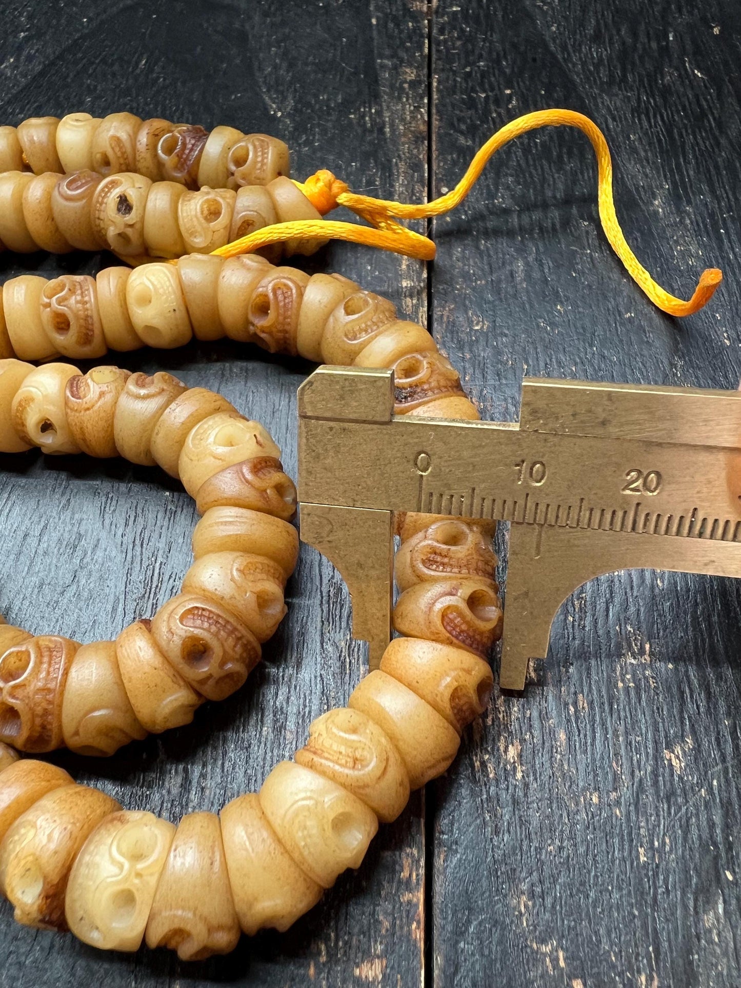 Hand-Carved Yak Bone Skull Beads | Tibetan Citipati Mala Beads Strand | Buddhist Ritual Bone Spacers
