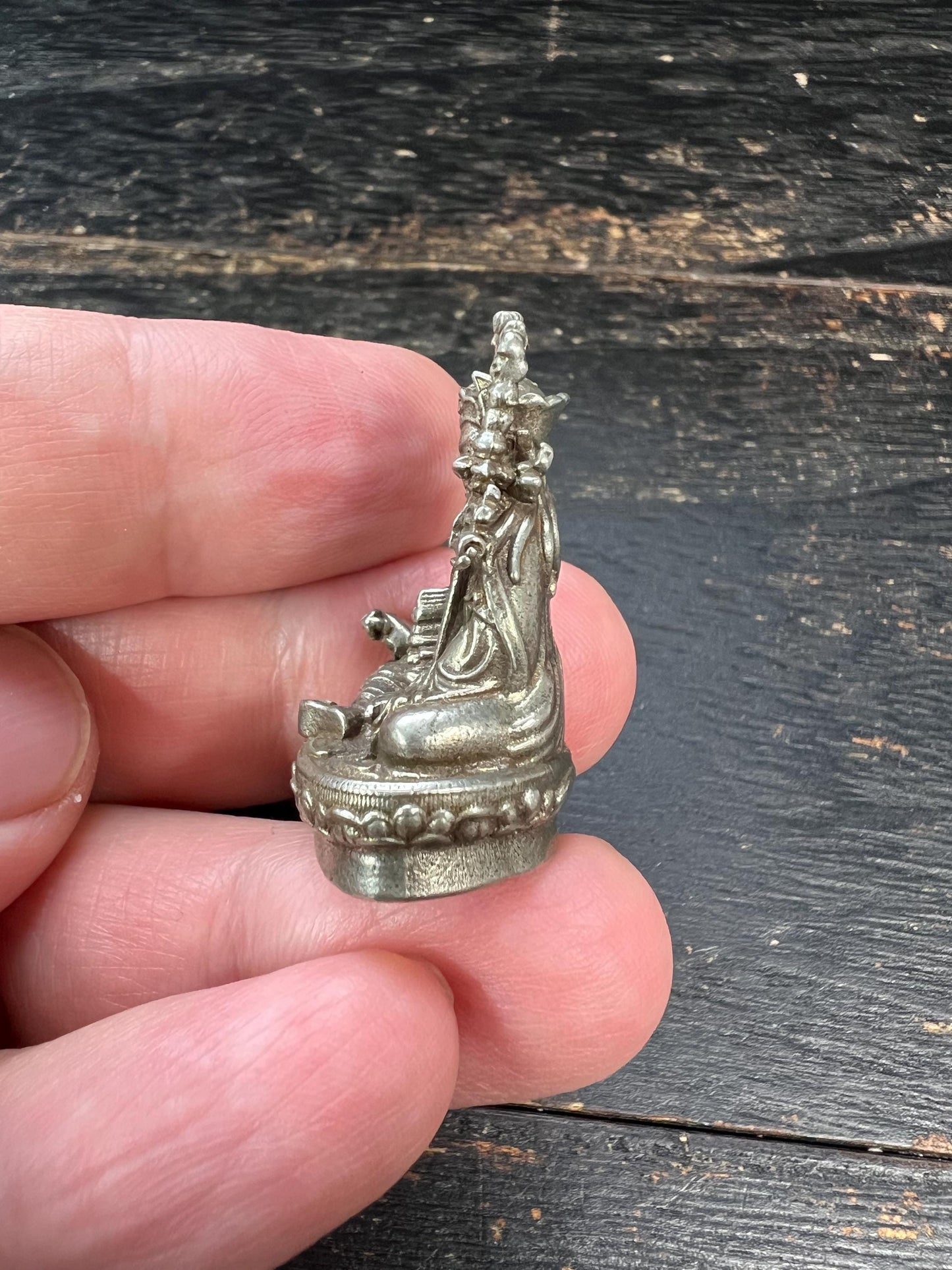Handcrafted White Bronze Guru Rinpoche (Padmasambhava) Miniature Statue | Tibetan Buddhist Altar Figurine | 23mm x 33mm