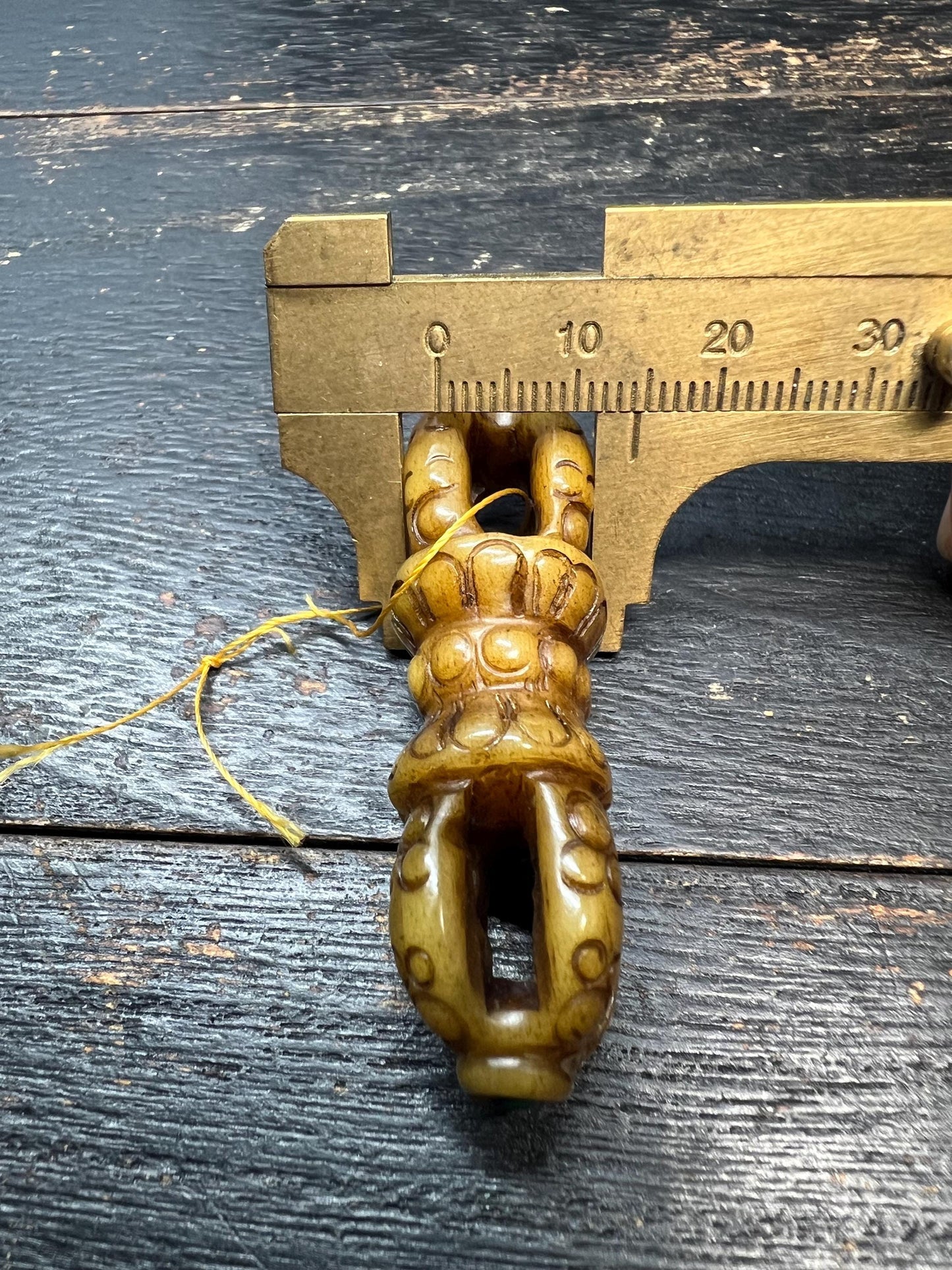 Hand‑Carved Yak Bone Double Vajra Pendant | Tibetan Dorje Talisman Bead with Turquoise & Coral Inlay | Large Guru Bead for Mala or Necklace
