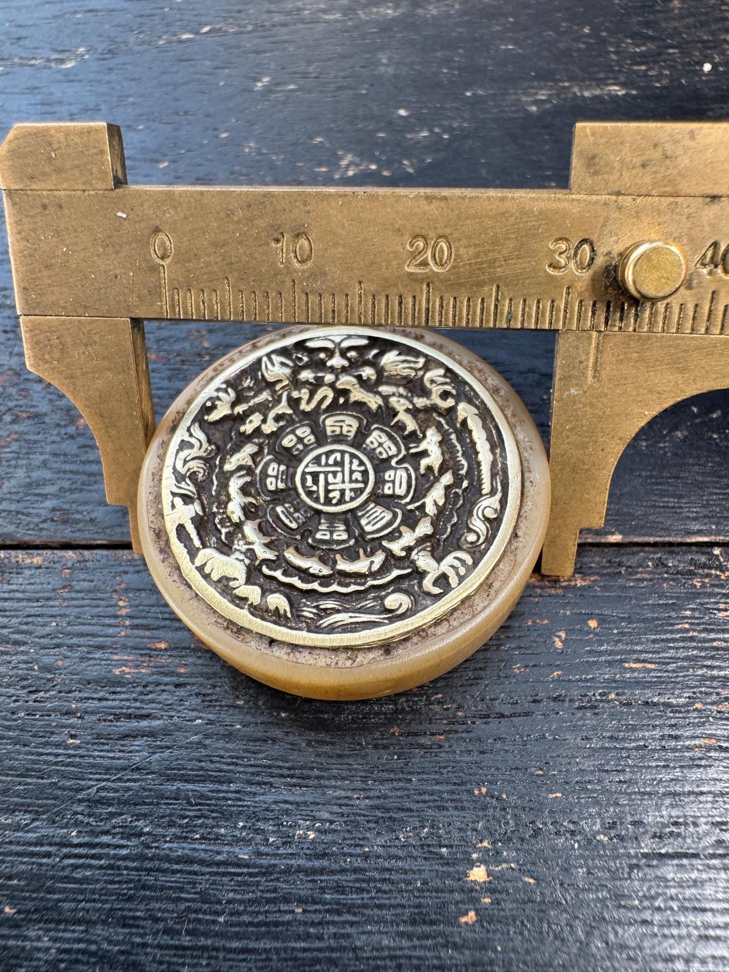 Tibetan Nine Palace Eight Trigrams Pendant, Brass Jiugong Bagua Amulet, Yak Bone Inlay Talisman, Protection Feng Shui Charm