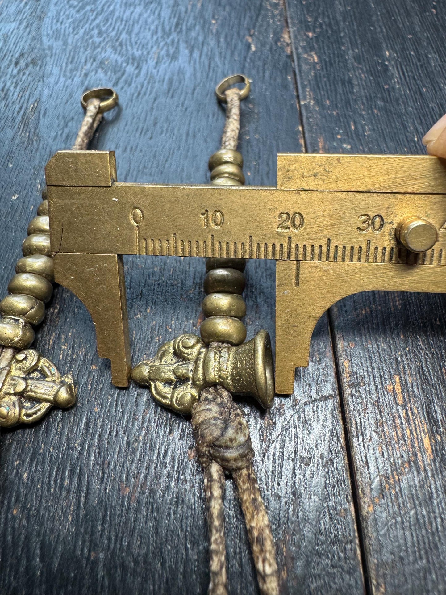 Handmade Brass Tibetan Mala Counter | Dorje Bell Prayer Bead Tally | Sheepskin Cord Set | Authentic Nepal Craft
