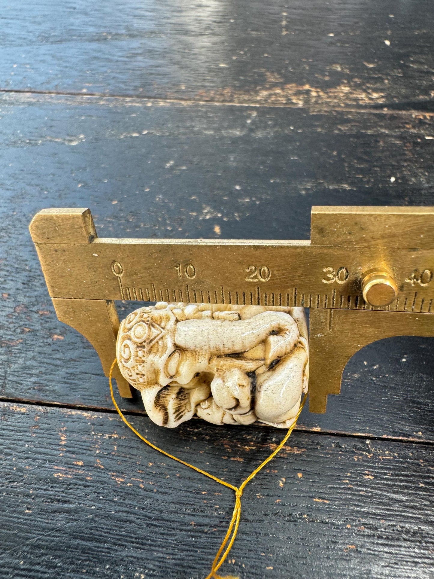 Hand Carved Deer Antler Citipati Pendant – Tibetan Skeleton Protector Amulet, Himalayan Charnel Ground Skull Carving