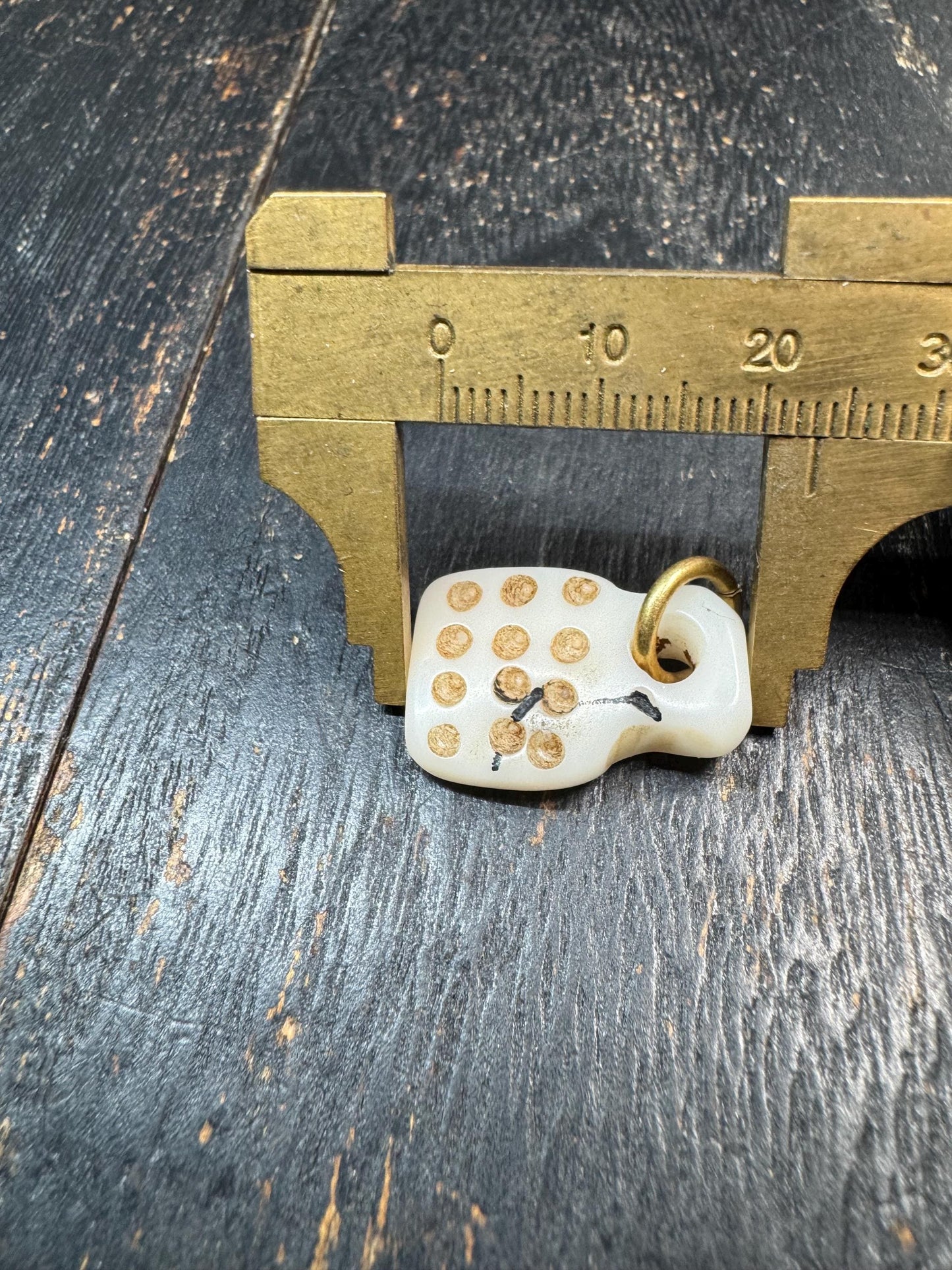 Vintage Mahjong Tile Pendant – Upcycled Mahjong Charm with Mantra Dot Design – Rustic Spiritual Amulet – Unique Asian Folk Jewelry