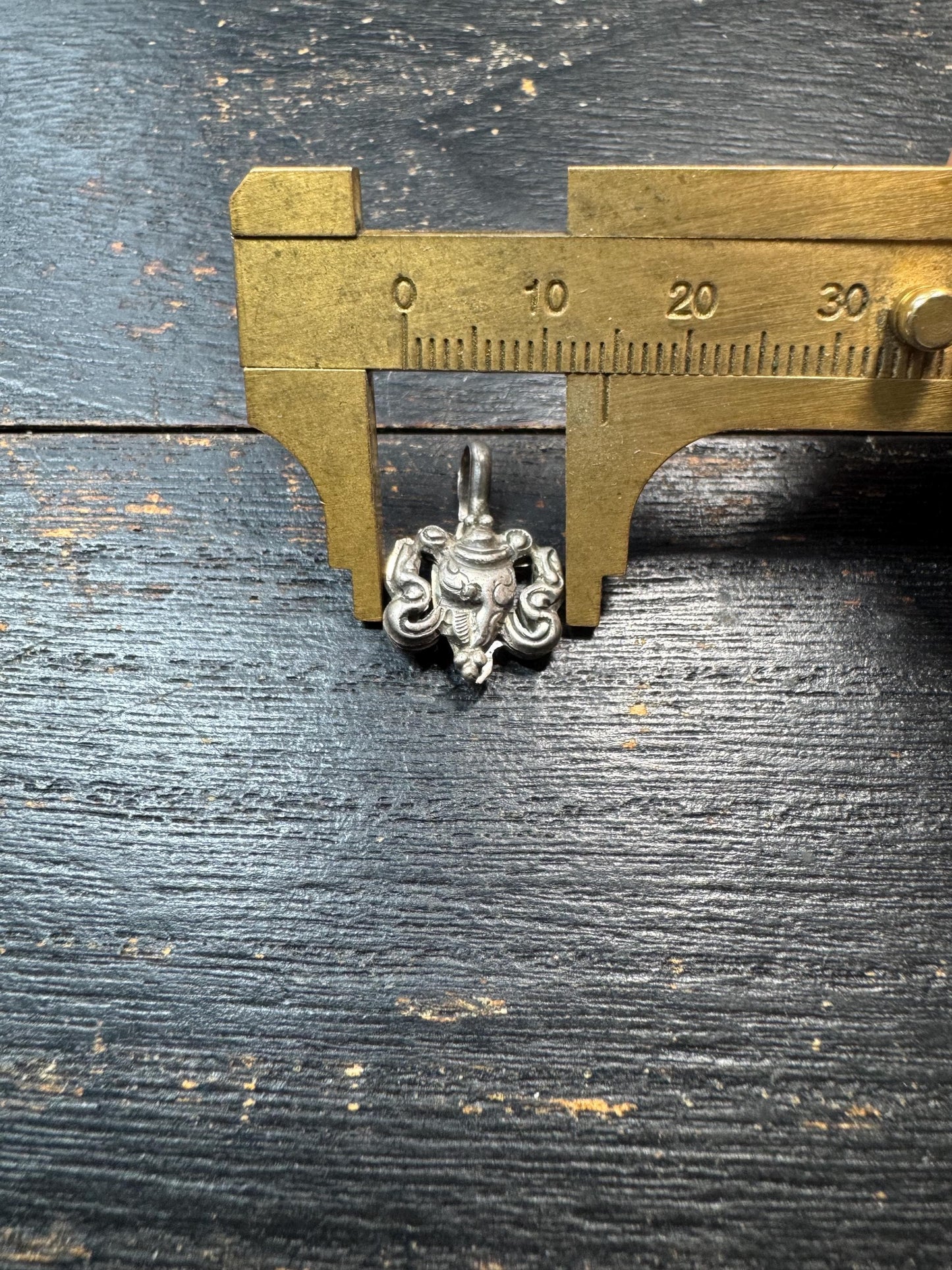Sterling Silver Treasure Vase Mala Counter Clip, Tibetan Ashtamangala Prayer Beads Accessory, 925 Silver Buddhist Amulet Clip