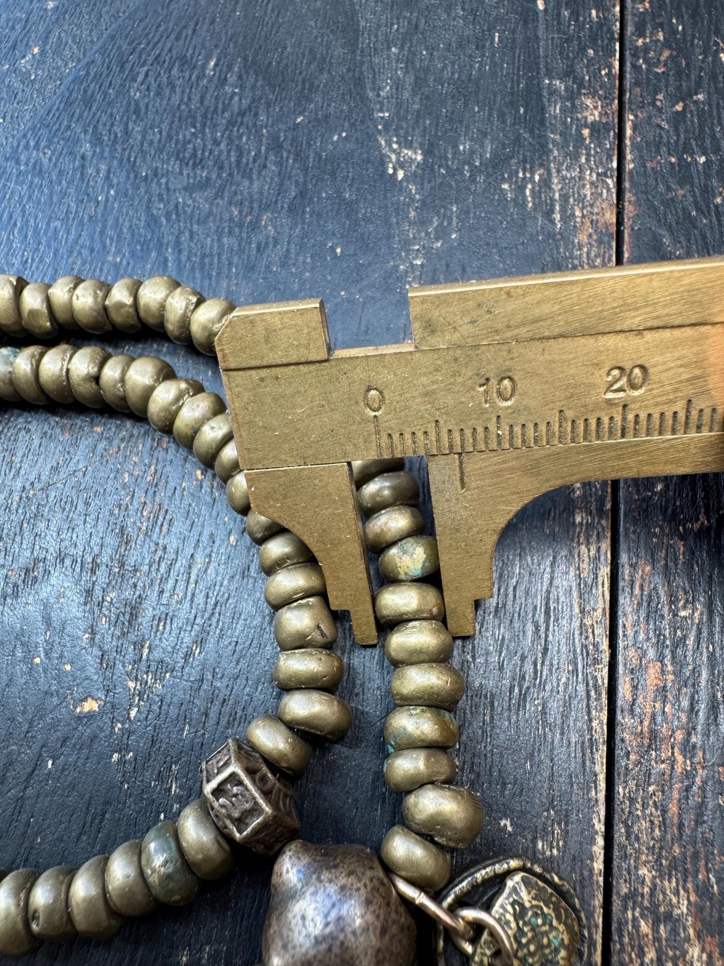 Vintage Brass Mala 108 Beads, Tibetan Prayer Beads Necklace, Wrap Mala Bracelet, Adjustable Buddhist Meditation Mala