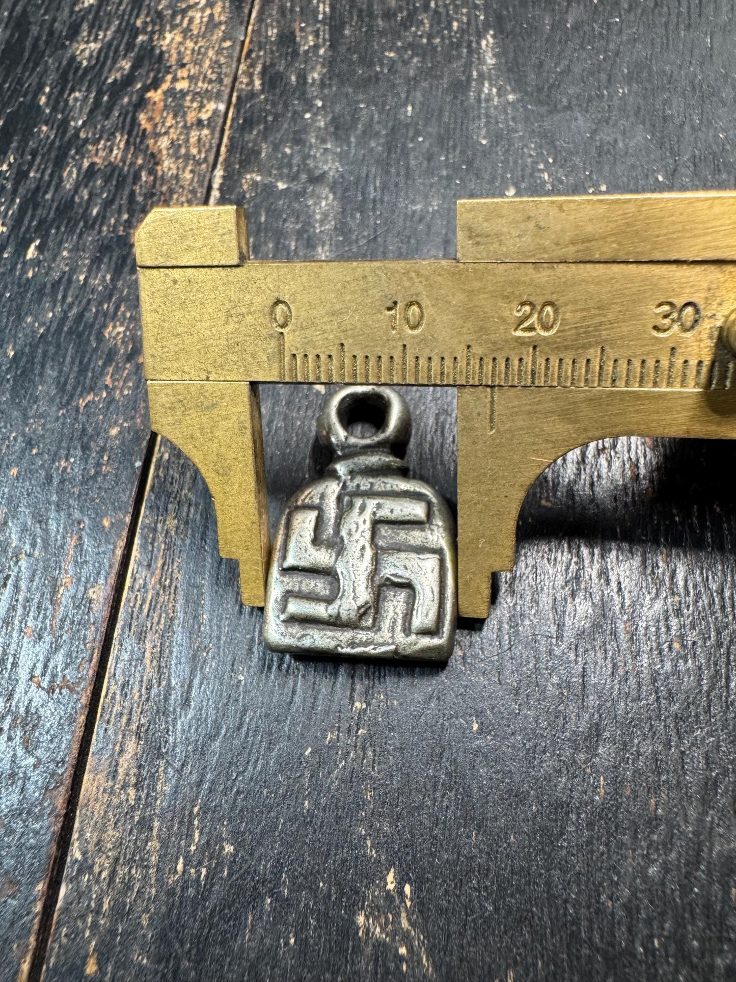 Tibetan Eight Auspicious Symbol Amulet Pendant White Brass – Buddhist Swastika Manji Back – Protection Talisman Himalayan Charm