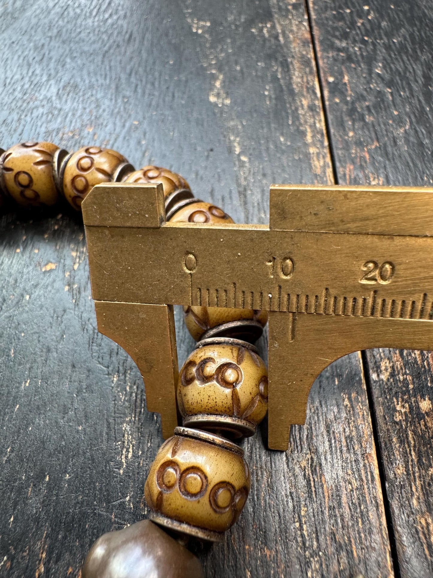 Tibetan Carved Yak Bone Bracelet | Himalayan Symbol Pattern Mala Bracelet | Adjustable Buddhist Prayer Beads | Ethnic Tribal Jewelry