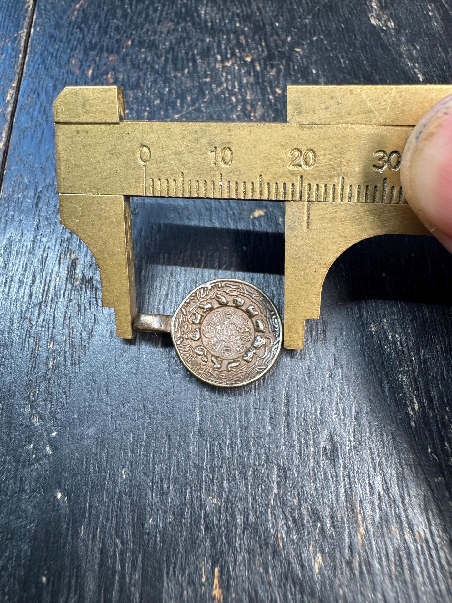 Mini Brass Bagua Amulet Pendant, Tibetan Eight Trigrams Talisman, Om Symbol Protective Charm, Himalayan Spiritual Pendant