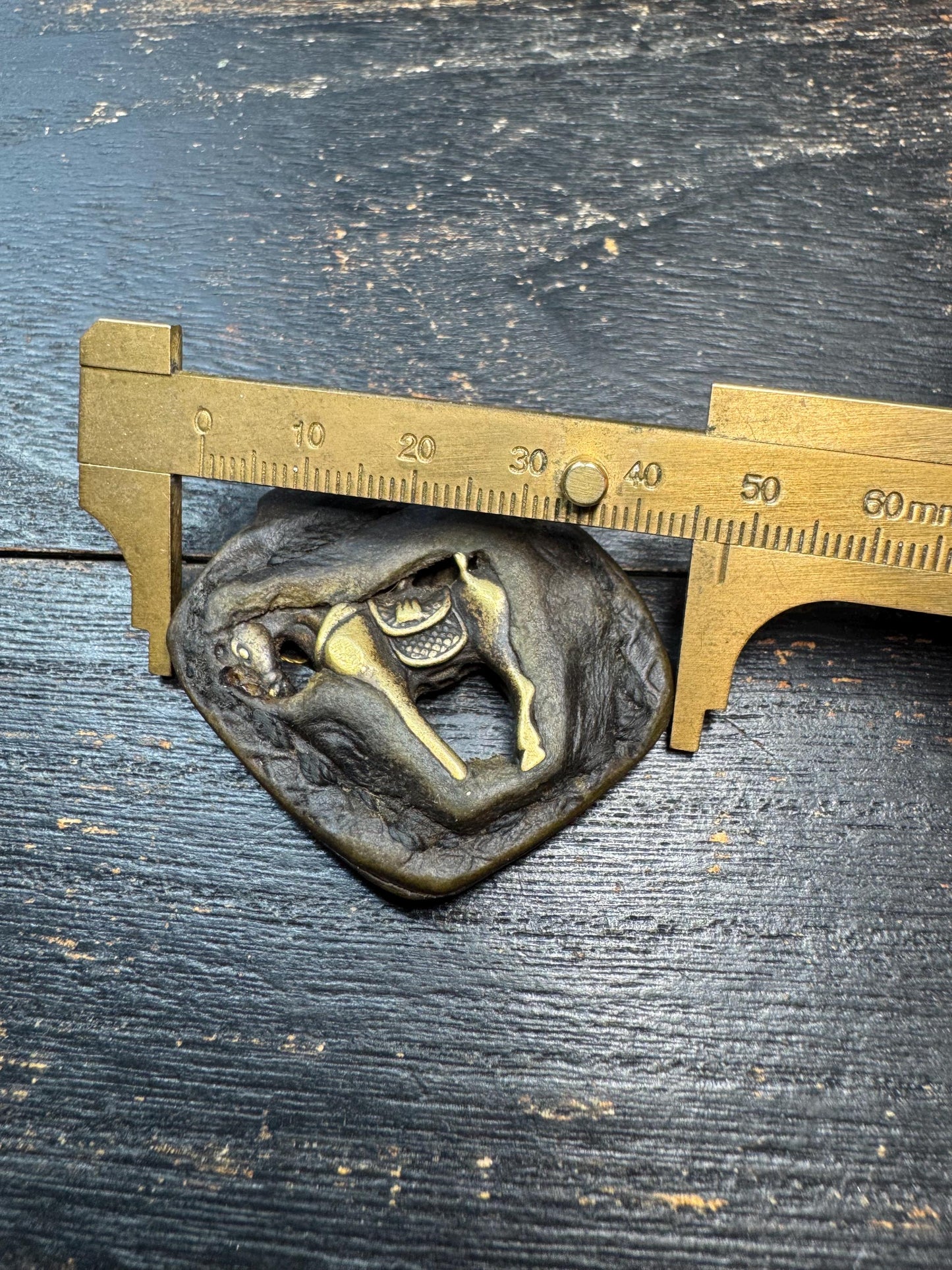 Tibetan Horse Amulet Pendant – Brass Horse Talisman with Leather Frame, Nomadic Style Protection Charm, Himalayan Folk Jewelry
