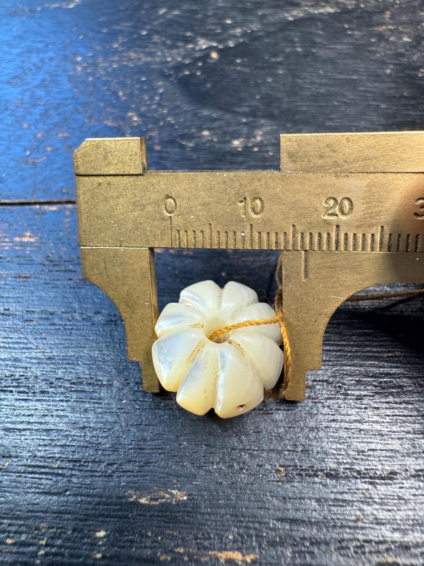 Tibetan Carved Shell Bead Pendant – Fish Bone Style Conch Bead, Handmade Pumpkin Shape Bead, Himalayan Amulet Component