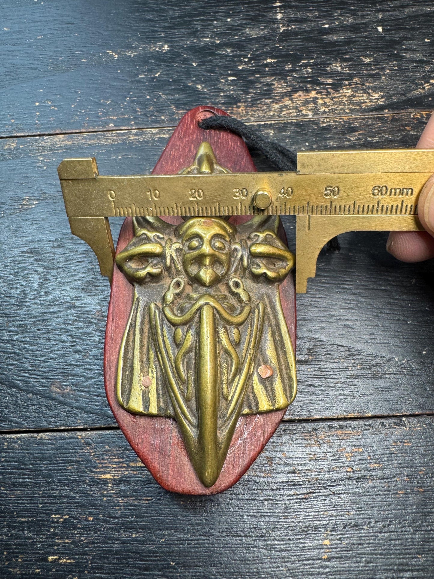 Tibetan Hayagriva Phurba Amulet Pendant Vajra Ritual Dagger Talisman, Wrathful Deity Protection Charm, Brass on Wood