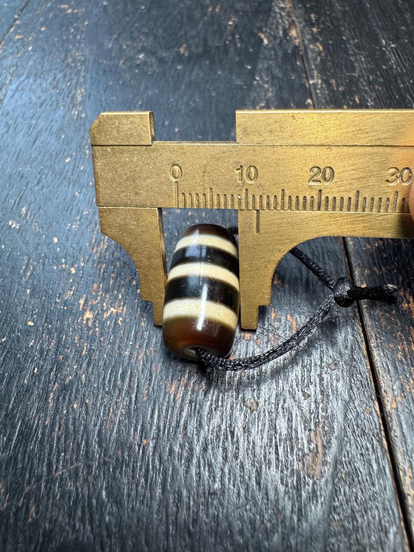 Striped Agate Dzi Style Bead Pendant | Tibetan Inspired Amulet | Brown & Ivory Banded Barrel Bead | Vintage Look Jewelry Supply