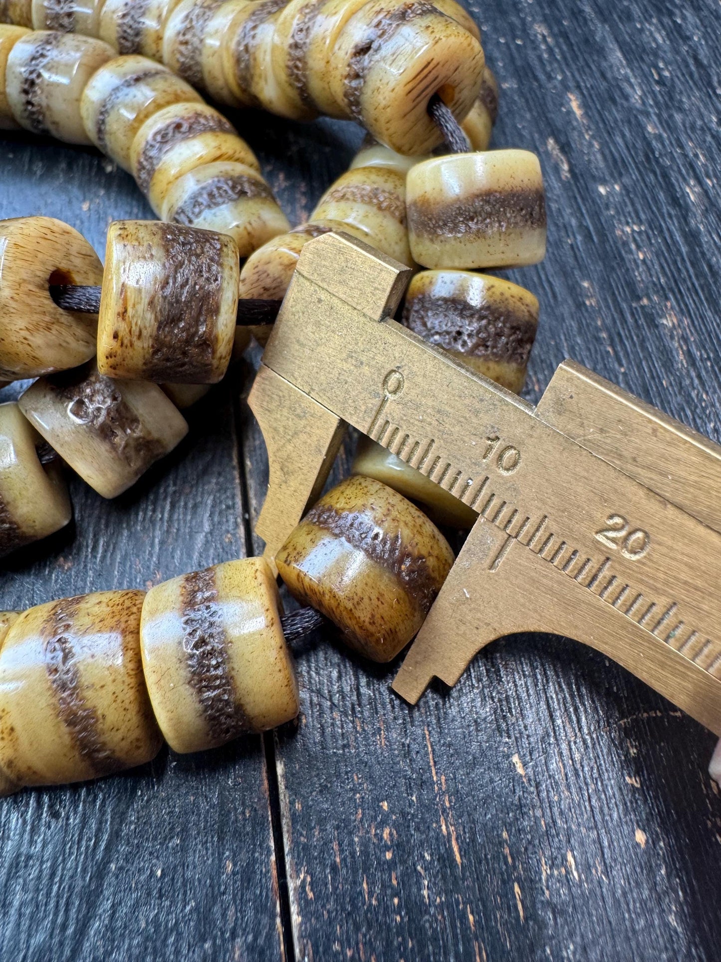 Large Yak Bone Mala Beads 14mm – Tibetan Style Prayer Beads Necklace 46 Inches – Natural Bone Spacer Beads Strand – Handmade Buddhist Mala