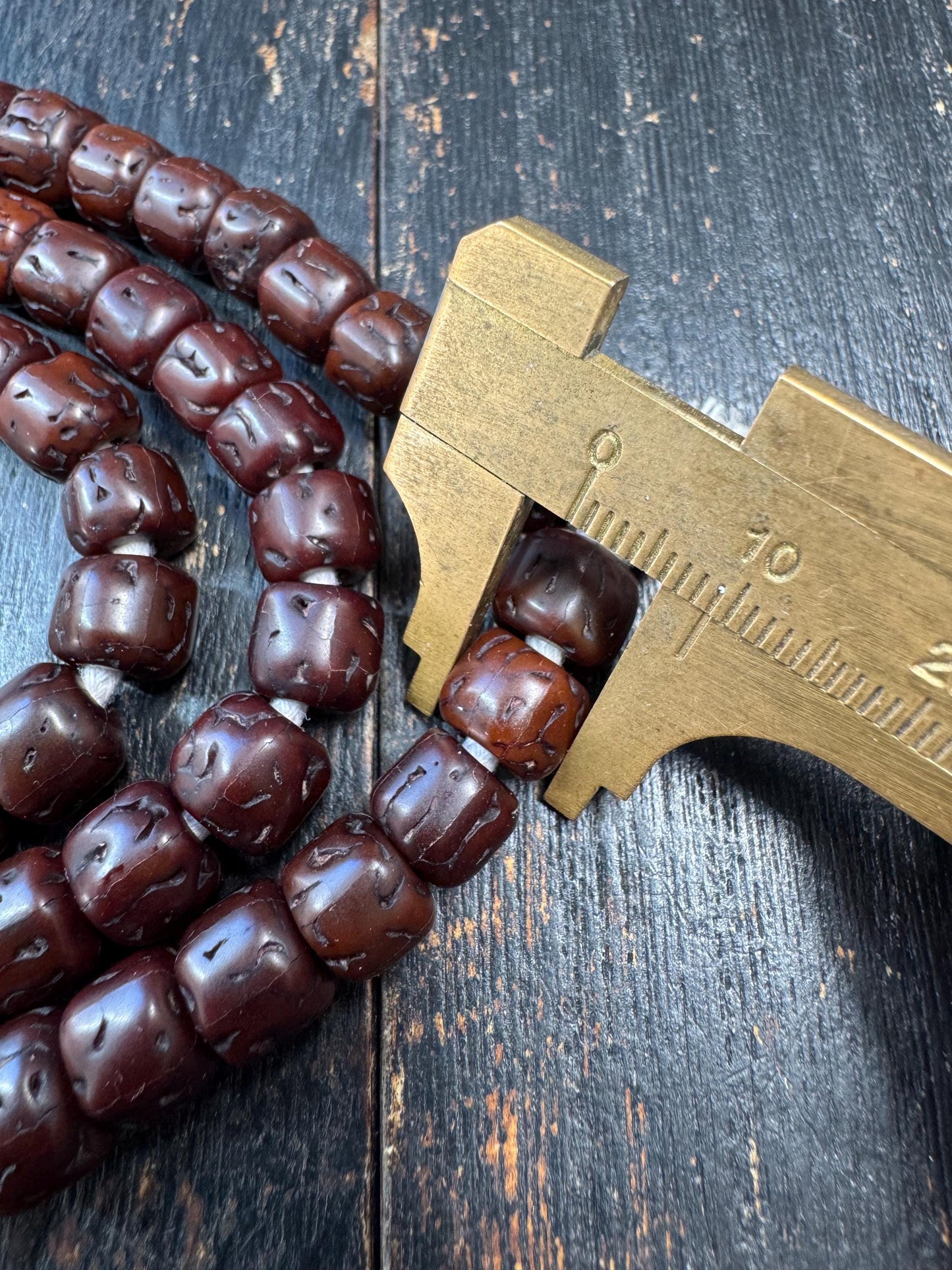 107 Rudraksha Mala Necklace, 9mm Dark Aged Rudraksha Beads, 32 Inches Meditation Prayer Beads, Vintage Patina Buddhist Hindu Mala