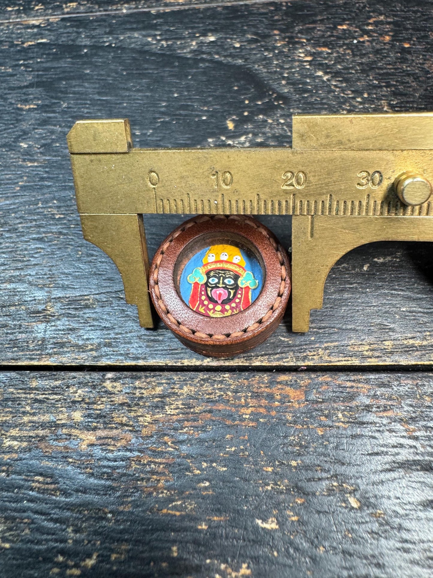 Tibetan Mahakala Mini Thangka Amulet Pendant, Hand Painted Buddhist Protector, Leather Gau Box, Protective Talisman Necklace