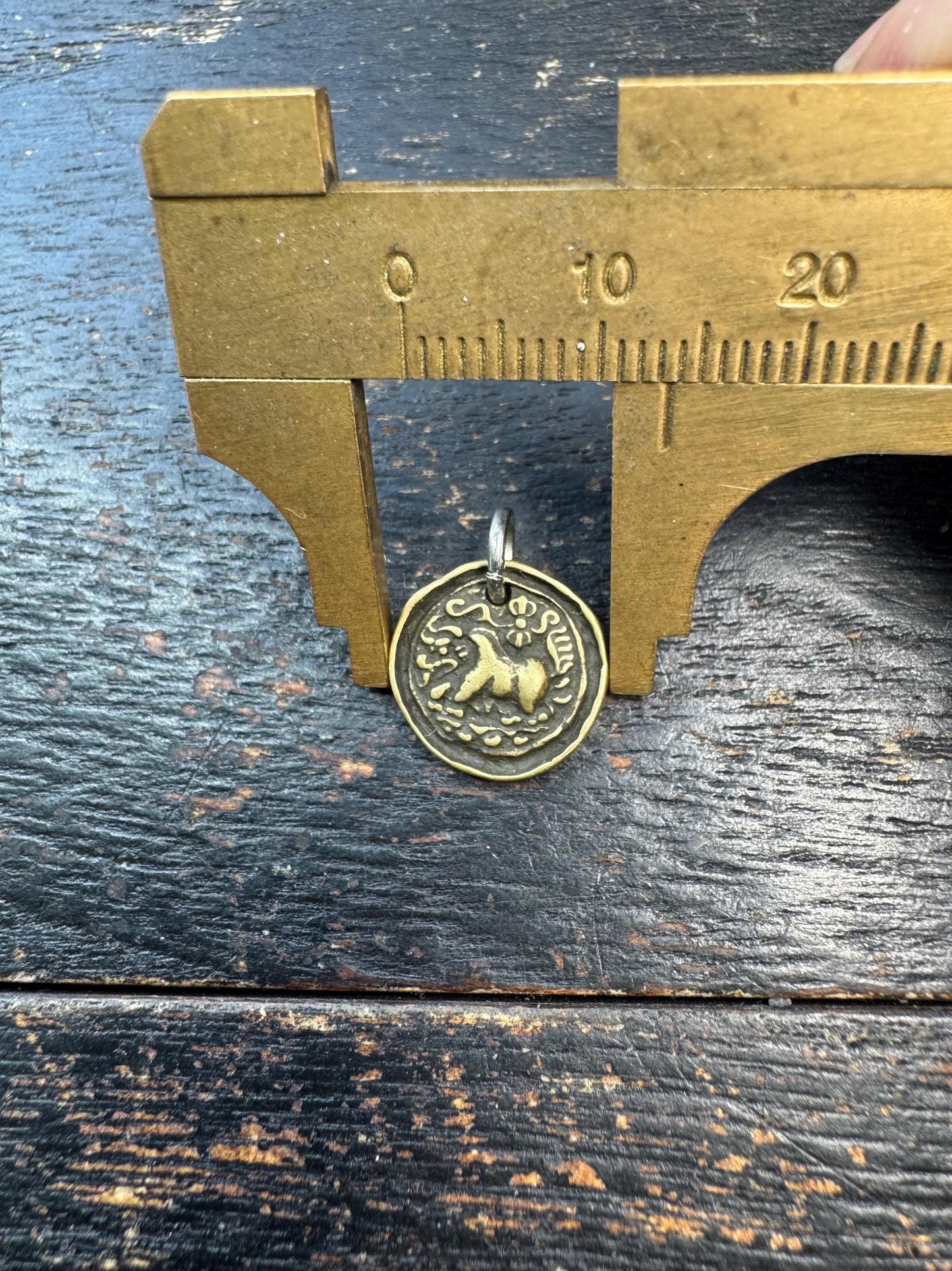 Mini Brass Bull Pendant | Double Sided Himalayan Style Amulet | Tiny Sacred Talisman Charm | Ancient Inspired Tribal Jewelry