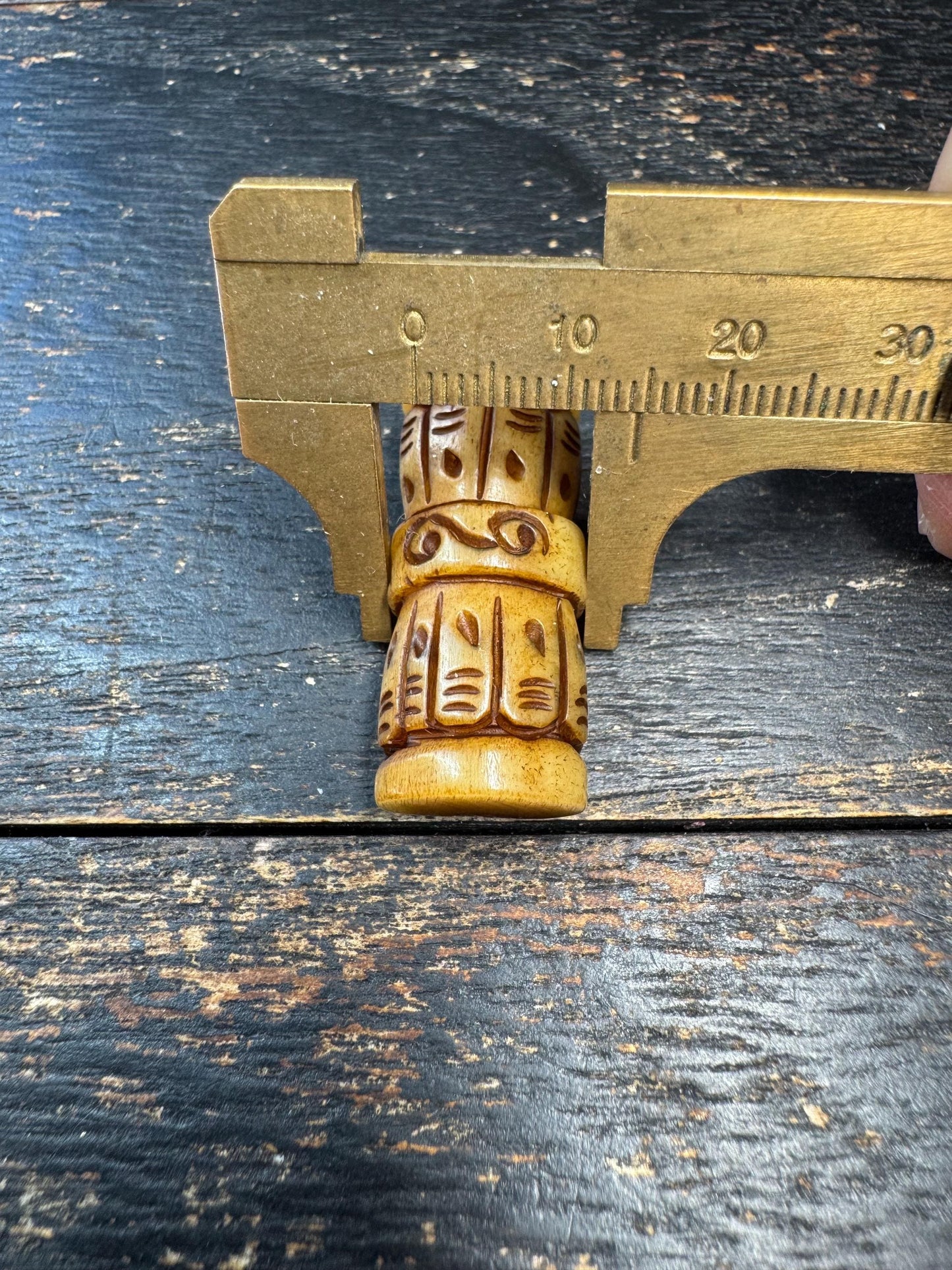 Hand Carved Yak Bone Vajra Guru Bead, Tibetan Dorje Center Bead, Tribal Carved Mala Bead, Buddhist Jewelry Supply