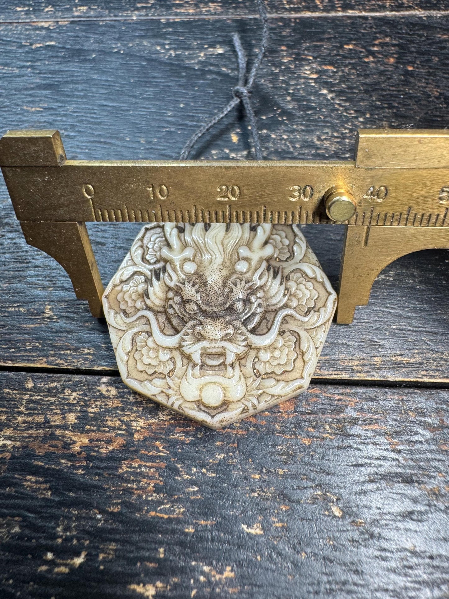 Hand Carved Dragon Face Deer Antler Pendant, Oriental Dragon Amulet, Protective Talisman Necklace, Vintage Style Relief Carving