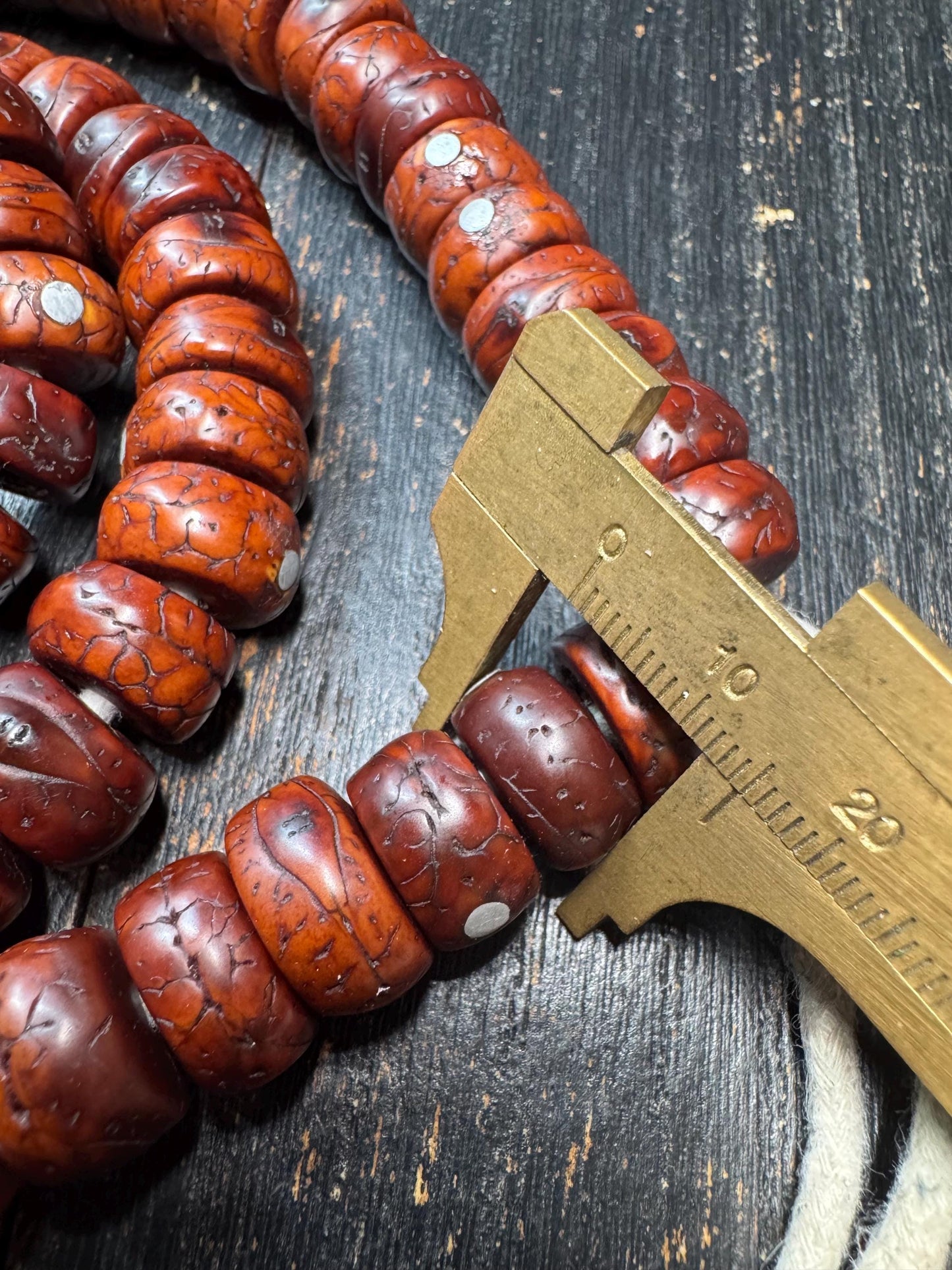 108 Phoenix Eye Bodhi Seed Mala with Metal Inlay, Vintage Style Tibetan Prayer Beads Necklace, 36 Inch Buddhist Mala