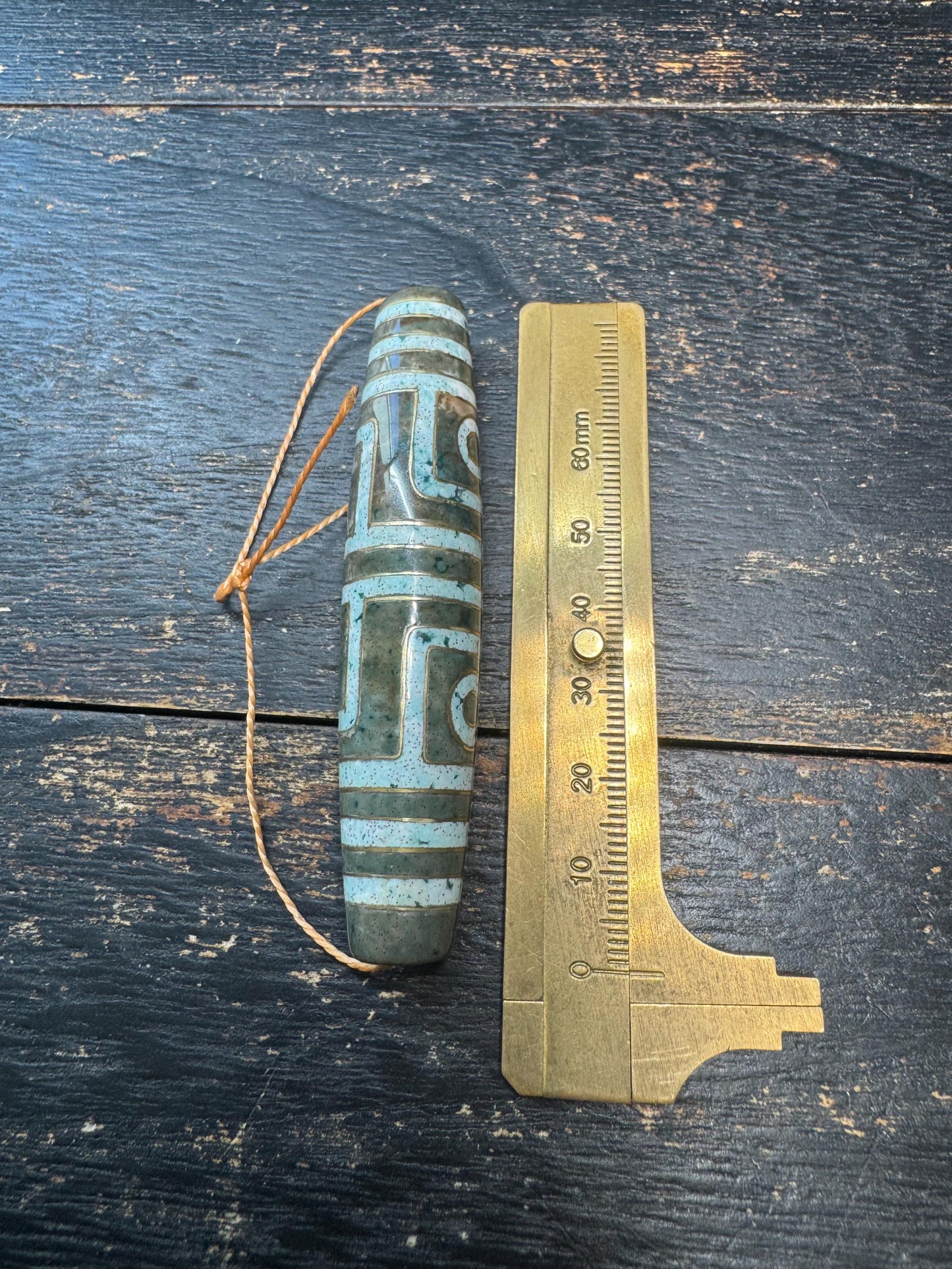 Vintage Four Eye Dzi Bead Pendant | Tibetan Agate Style Barrel Bead | Ethnic Spiritual Amulet | Statement Bead Necklace Supply