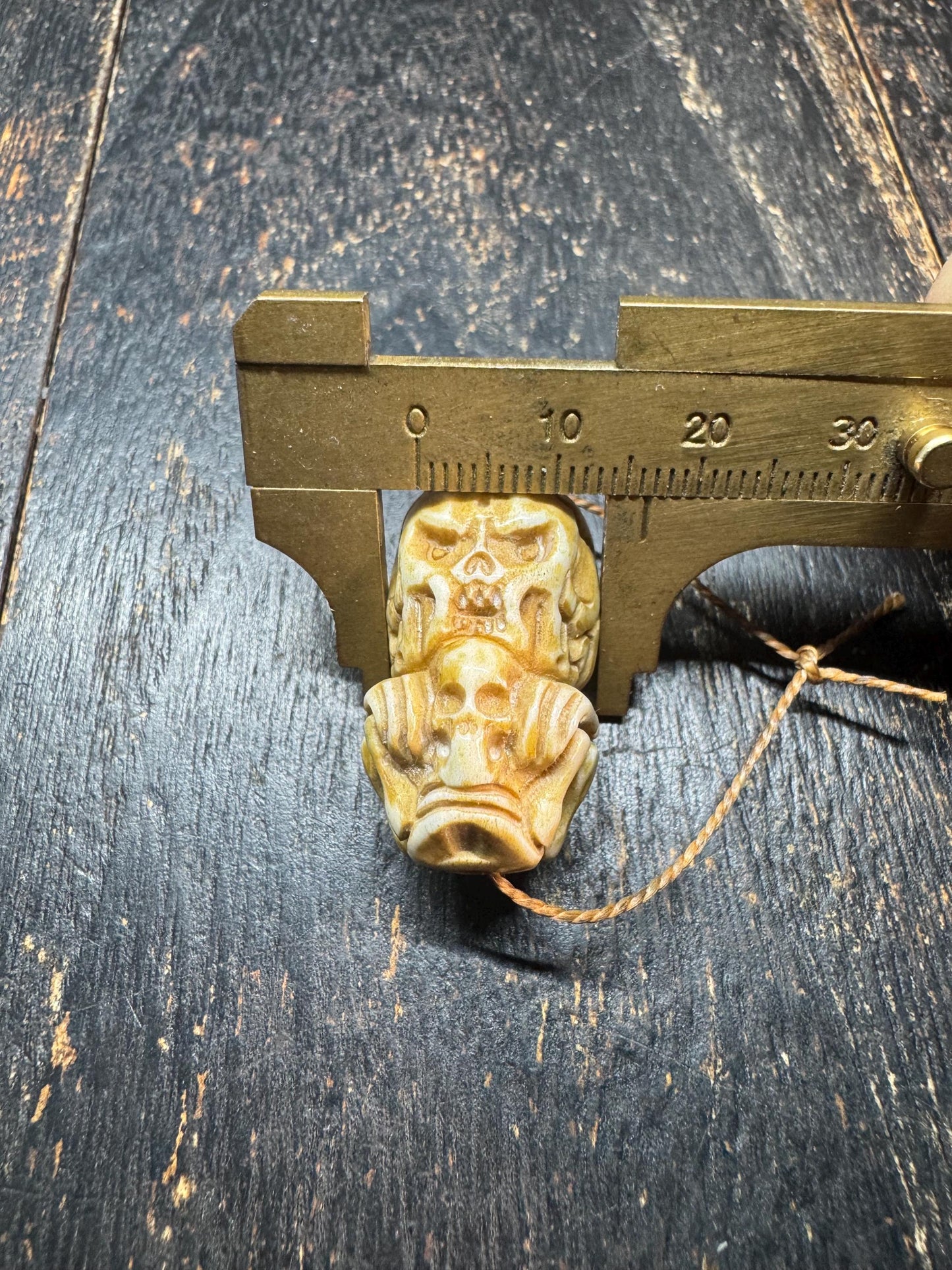 Vintage Deer Antler Citipati Skull Bead Pendant, Hand Carved Tibetan Chitipati Skeleton Amulet, Gothic Mala Guru Bead, Himalayan Bone Style