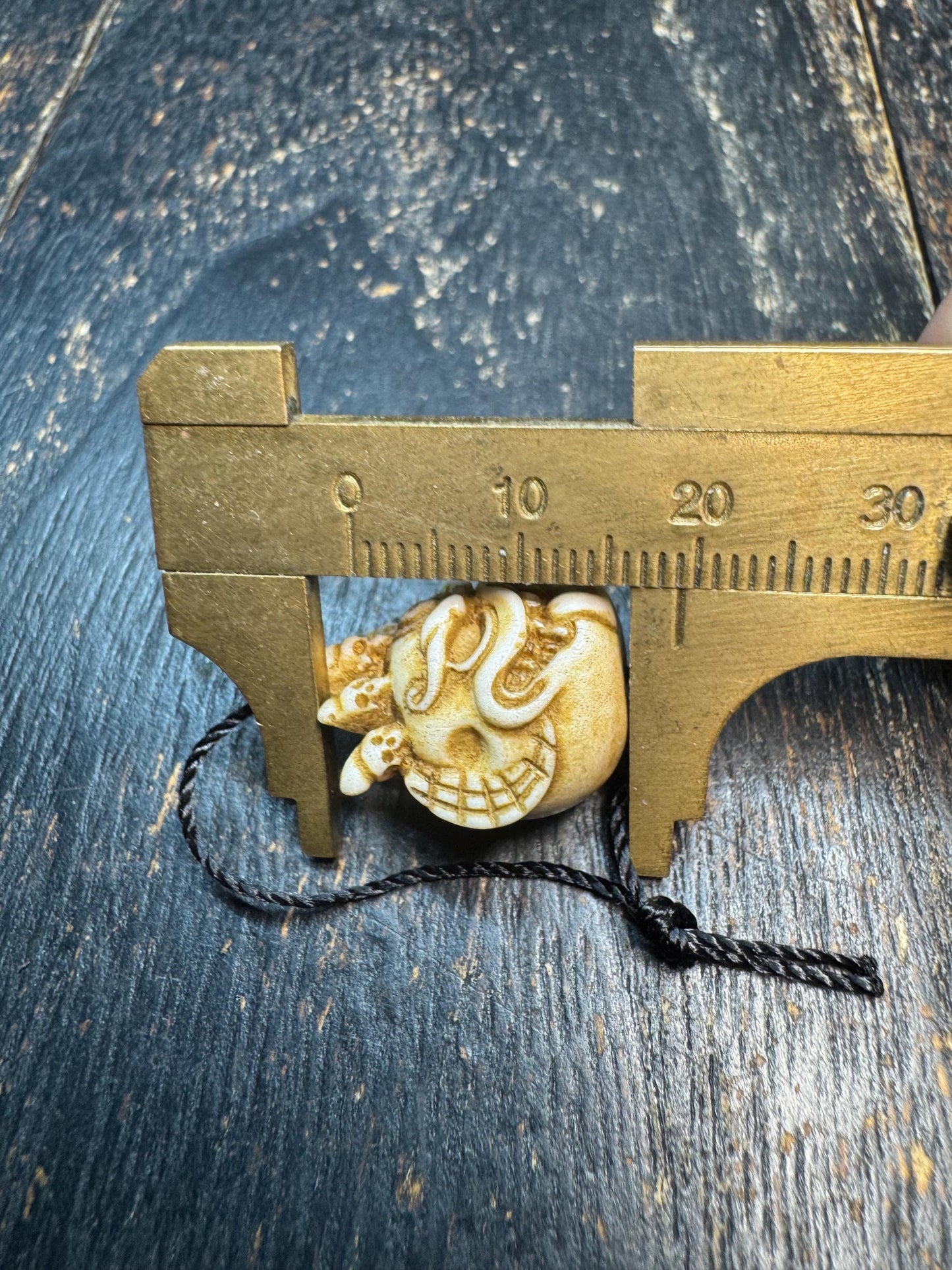 Hand Carved Deer Antler Wrathful Mask Bead, Tibetan Mahakala Style Pendant, Skull Crown Guardian Amulet, Himalayan Mala Guru Bead