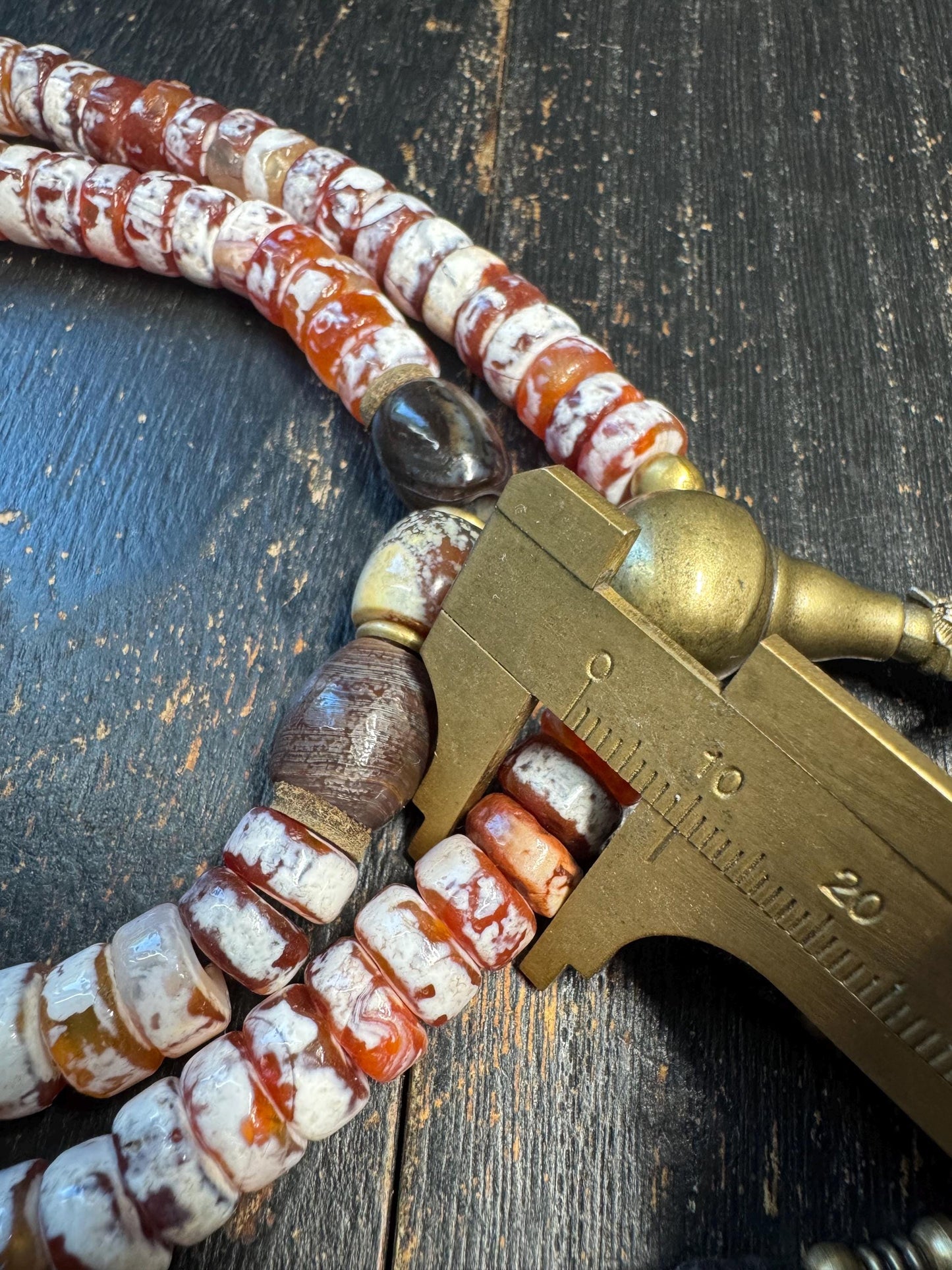 Vintage Tibetan Style Agate Mala Necklace, 108 Bead Prayer Mala, Red White Banded Agate Rondelle Beads, Adjustable Buddhist(H716)