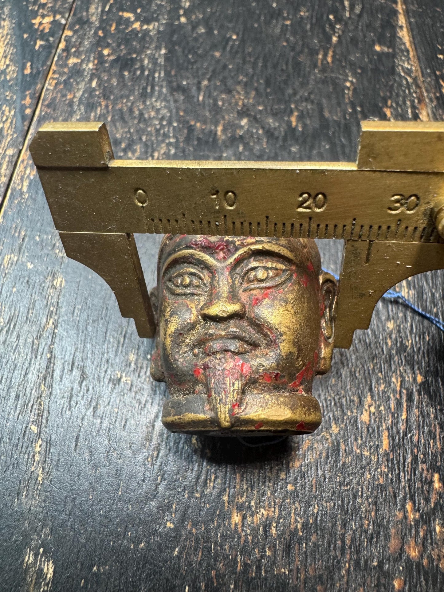 Antique Tibetan Gilt Bronze Lama Head | Himalayan Buddhist Guru Bust | Ritual Sculpture Fragment | Red Pigment Patina(H817)