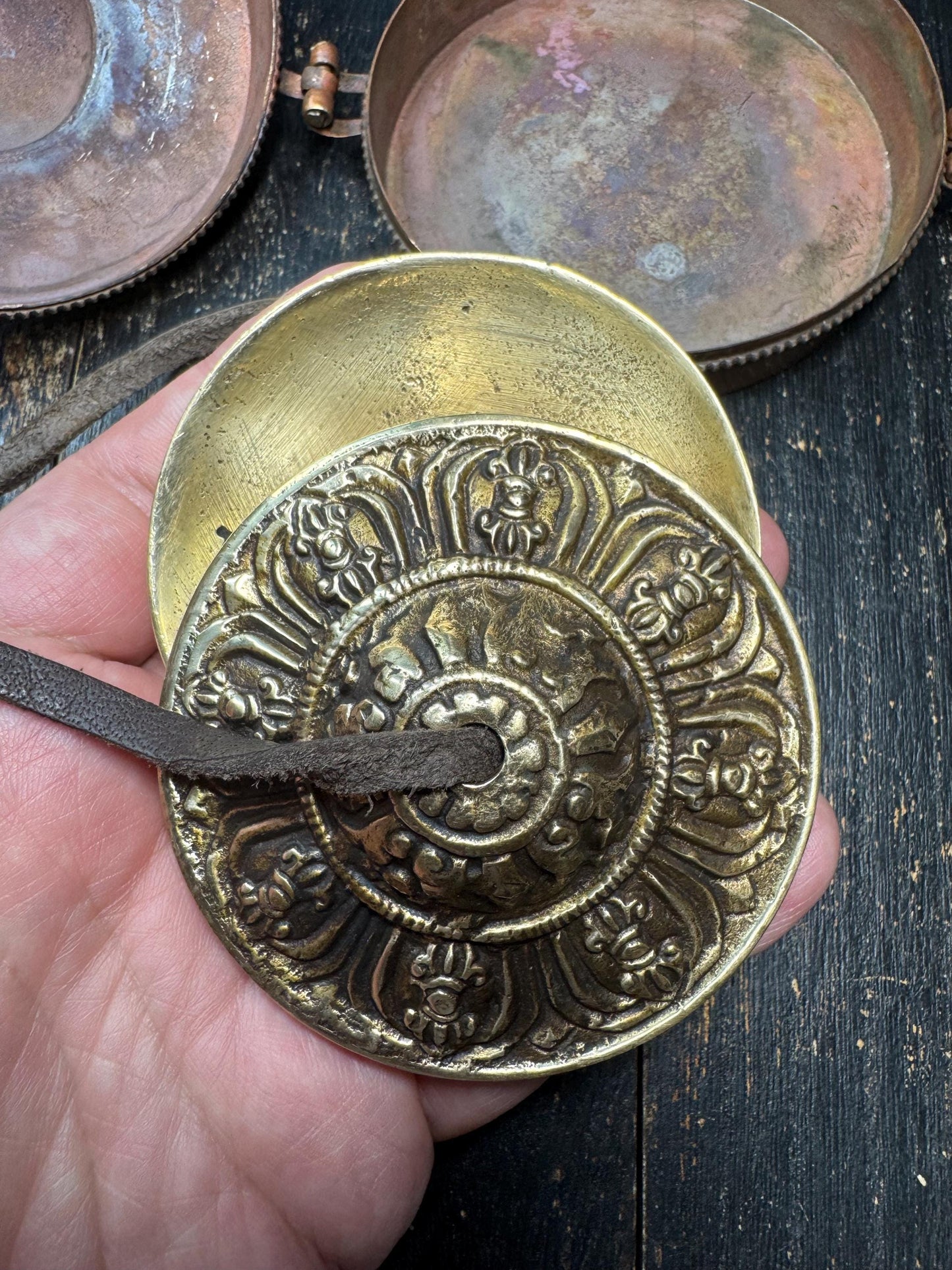Rare Tibetan Tingsha Bells with Brass Gau Prayer Box | Eight Auspicious Symbols Buddhist Ritual Cymbals | Meditation & Sound Healing(H818)