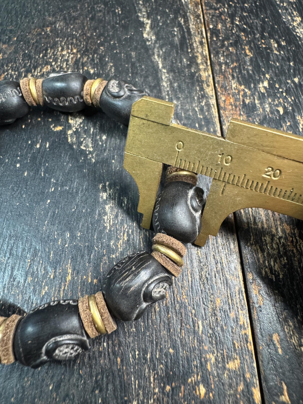 Tibetan Horn Citipati Skull Bracelet, Charnel Ground Carved Beads, Handmade Himalayan Style Bracelet, Brass Leather Spacer Jewelry(H959)