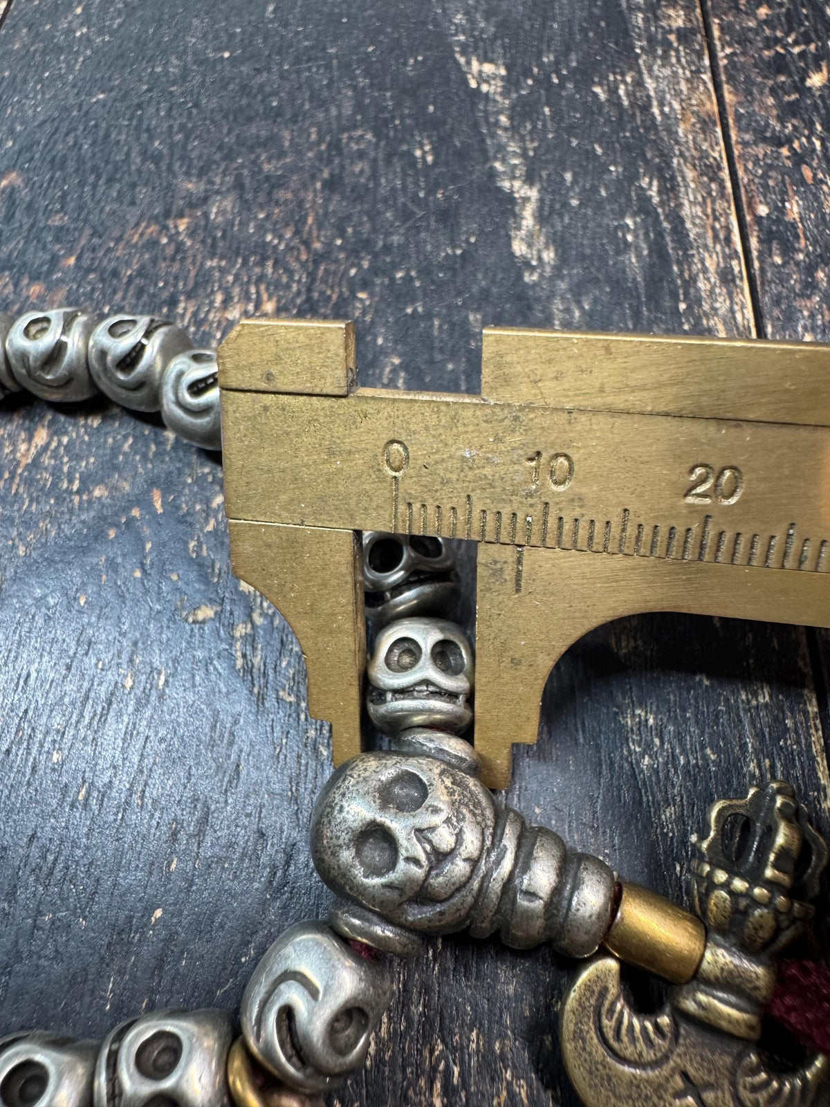 Brass Skull Bead Bracelet | Tibetan Style Skull Wrist Mala | Approx. 8 Inch Wrist | Gothic Spiritual Prayer Beads(H973)