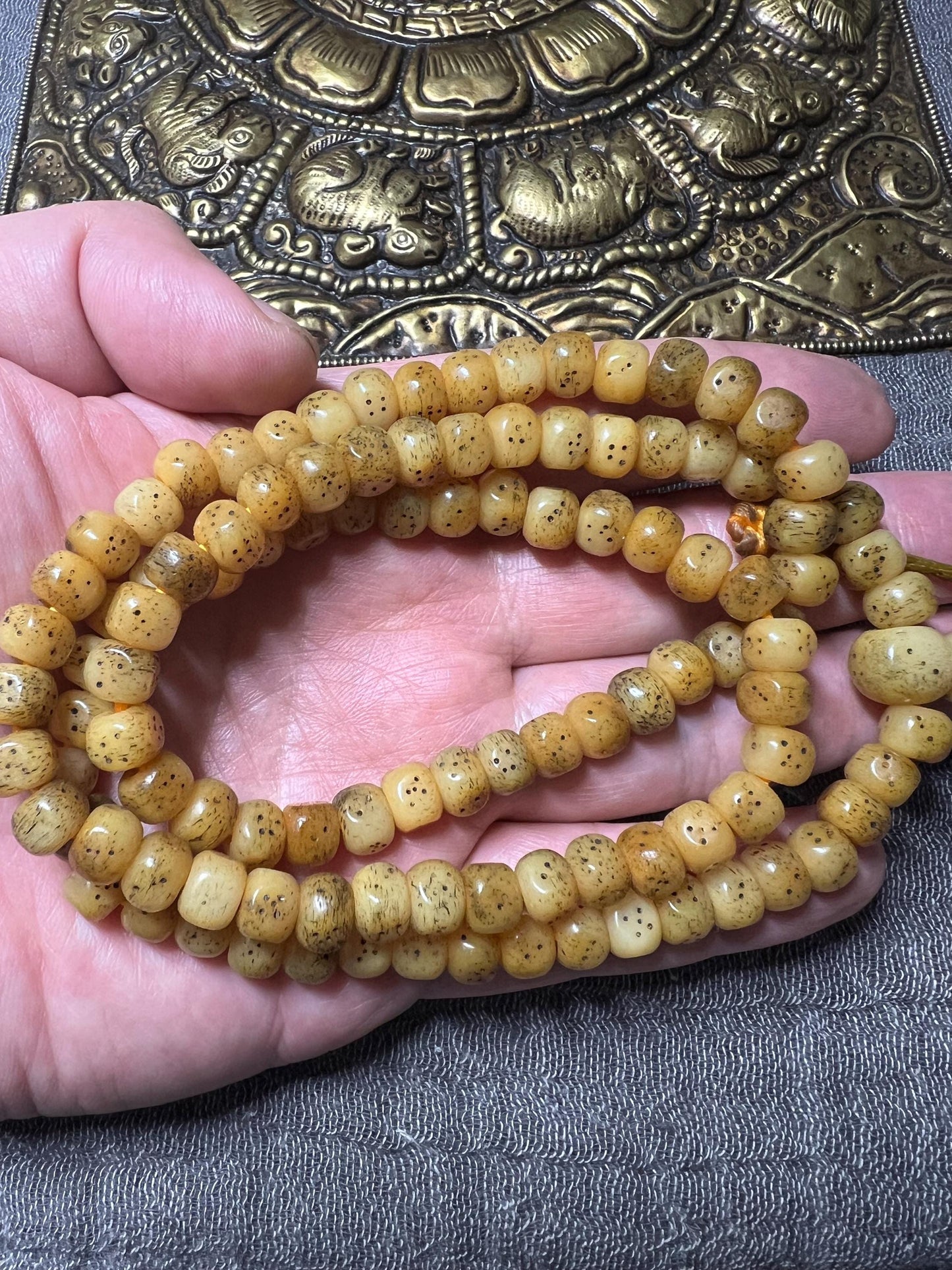 Handmade Yak Bone Mala: 108 Prayer Beads, Palden Lhamo Mantra