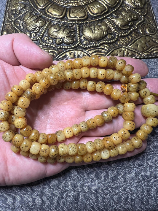 Handmade Yak Bone Mala: 108 Prayer Beads, Palden Lhamo Mantra
