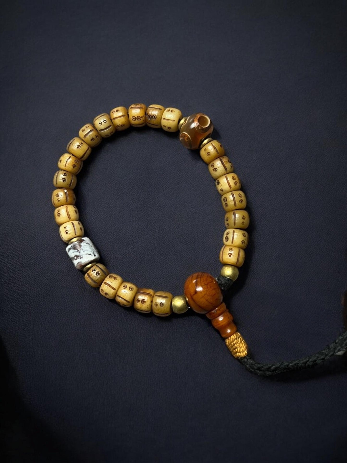 Handcrafted Yak Bone Mala Bracelet: Tibetan Mantra Beads, Adjustable