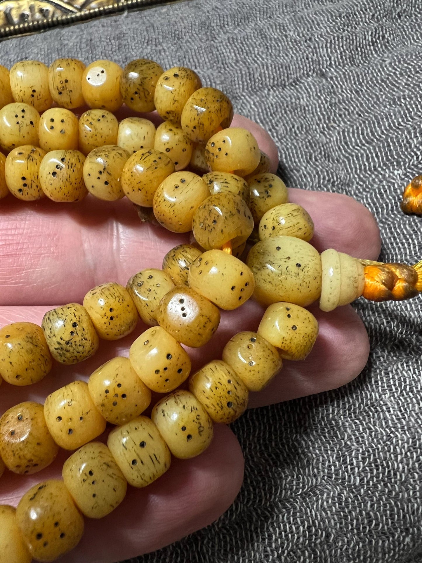 Handmade Yak Bone Mala: 108 Prayer Beads, Palden Lhamo Mantra