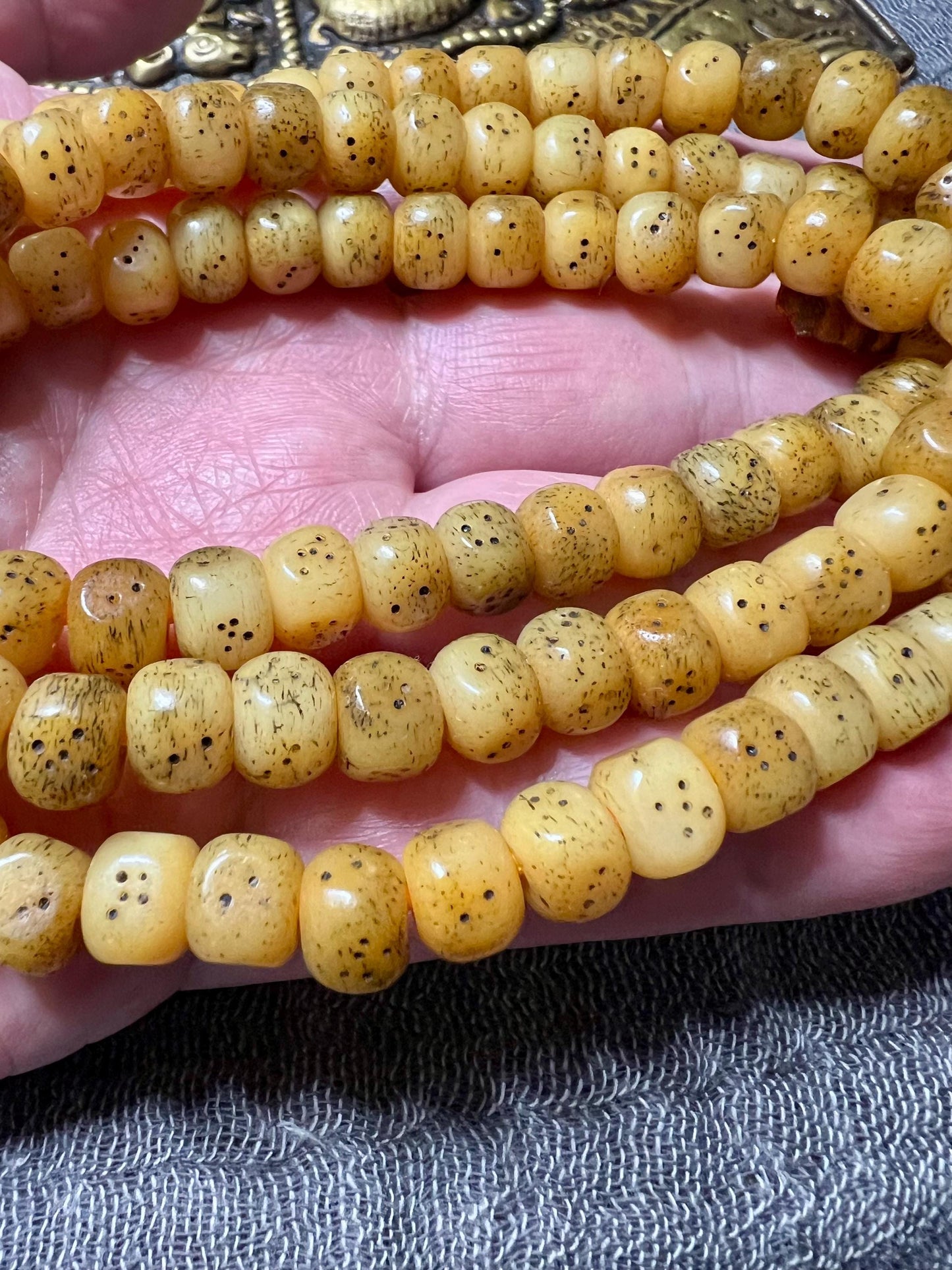 Handmade Yak Bone Mala: 108 Prayer Beads, Palden Lhamo Mantra