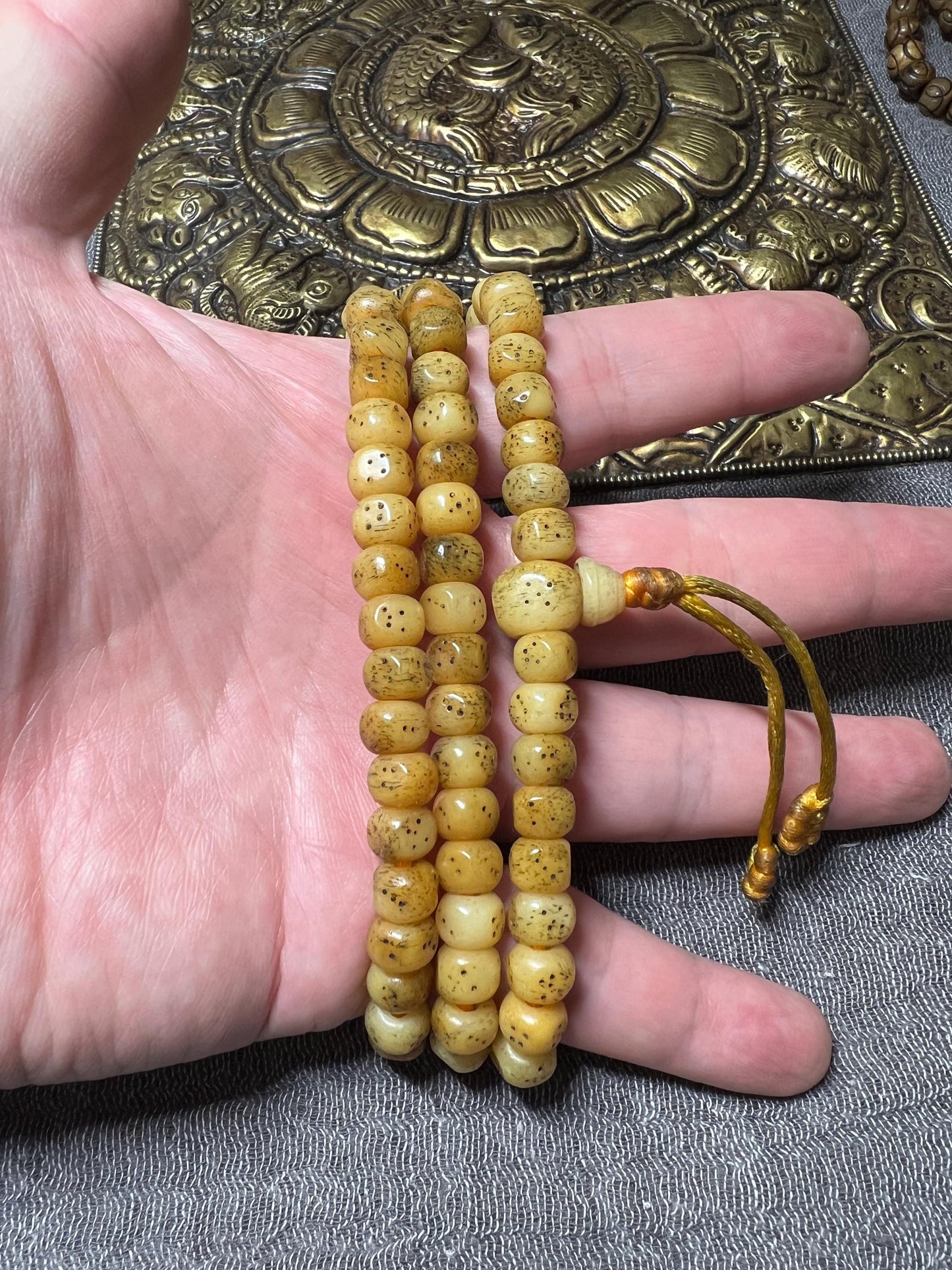 Handmade Yak Bone Mala: 108 Prayer Beads, Palden Lhamo Mantra
