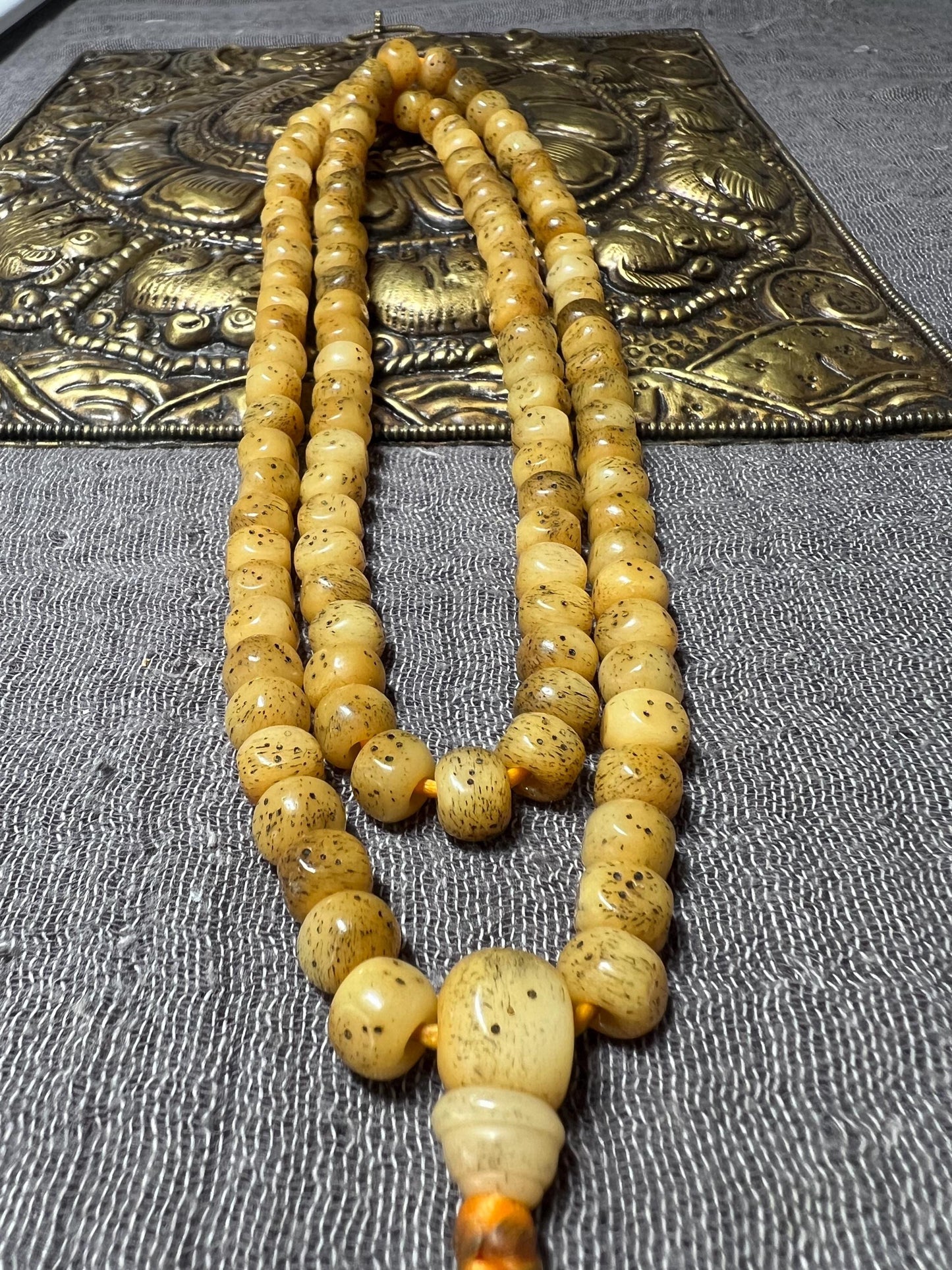 Handmade Yak Bone Mala: 108 Prayer Beads, Palden Lhamo Mantra