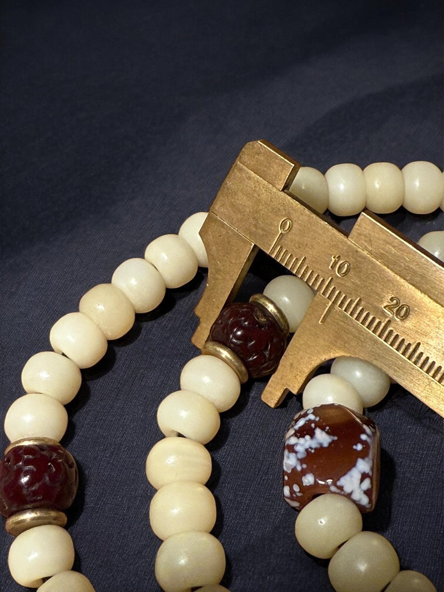Yak Bone Mala: 108 Prayer Beads with Agate & Bodhi Accents