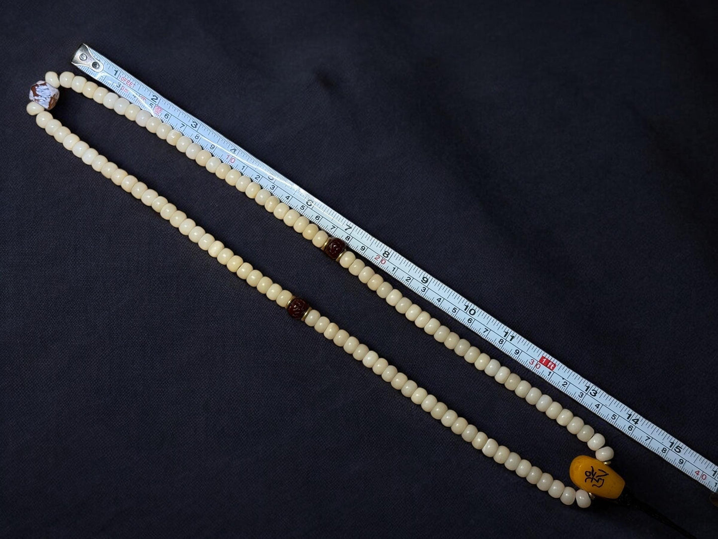 Yak Bone Mala: 108 Prayer Beads with Agate & Bodhi Accents