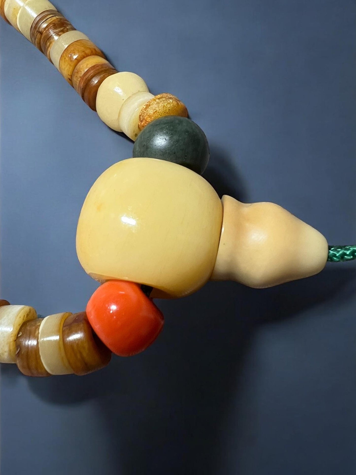 Handmade Tibetan Mala: Nine-Eyed Agate Dzi Bead, Yak Bone & Resin Prayer Beads