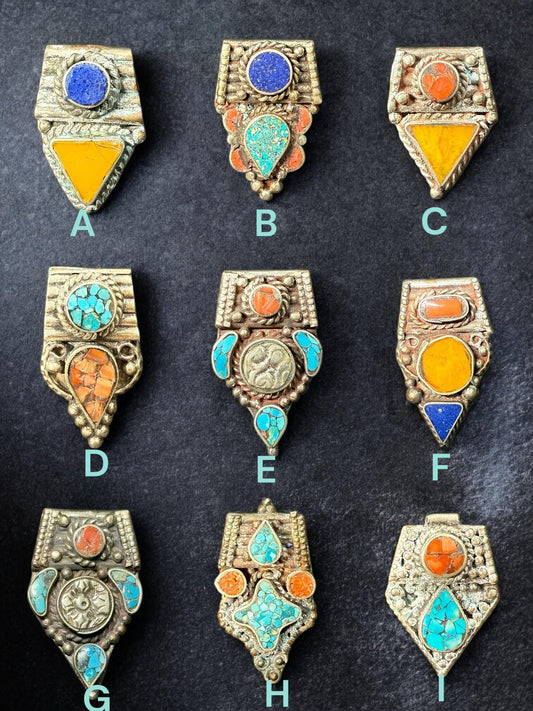 Handcrafted Tibetan Pendant with Amber, Red Coral & Lapis Lazuli – Himalayan Ethnic Jewelry