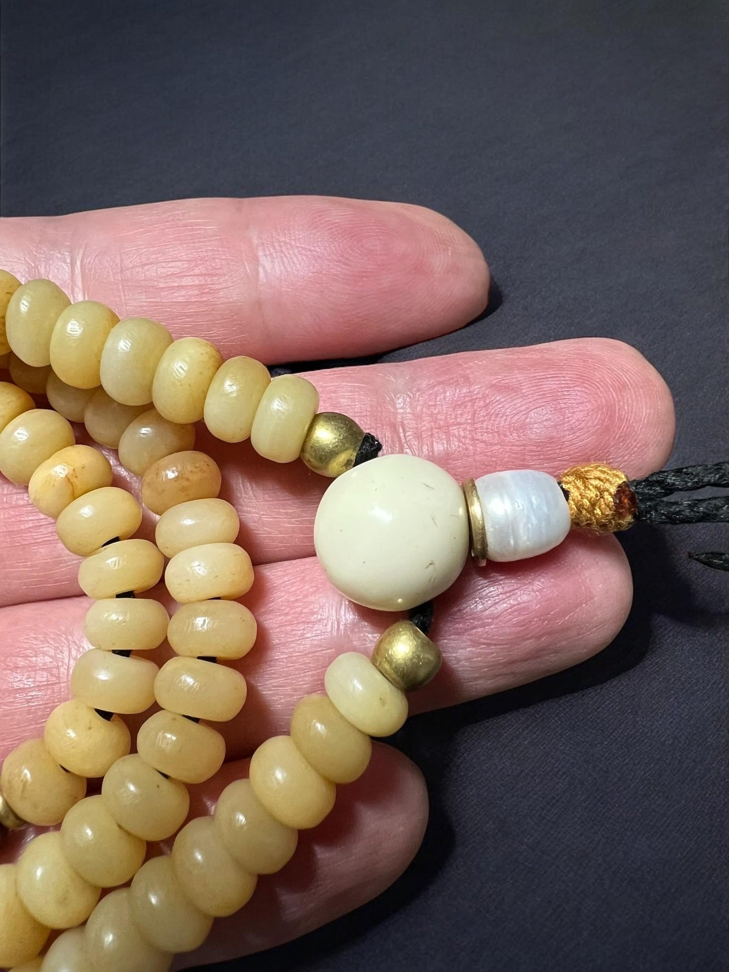 Handmade Yak Bone Mala: Adjustable Tibetan Prayer Beads with Dzi Bead
